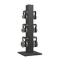 Luxury fitness equipment, 6 luxury kettlebells on vertical wooden stand, handcrafted with stainless steel, premium Italian black leather and black ash wood. PENT. LOVA Set 
