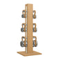 Luxury fitness equipment, 6 luxury kettlebells on vertical wooden stand, handcrafted with stainless steel, premium Italian beige leather and oak wood. PENT. LOVA Set 
