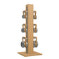 Luxury fitness equipment, 6 luxury kettlebells on vertical wooden stand, handcrafted with stainless steel, premium Italian grey leather and oak wood. PENT. LOVA Set 