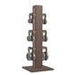 Luxury fitness equipment, 6 luxury kettlebells on vertical wooden stand, handcrafted with stainless steel, premium Italian brown leather and dark walnut wood. PENT. LOVA Set 
