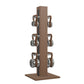 Luxury fitness equipment, 6 luxury kettlebells on vertical wooden stand, handcrafted with stainless steel, premium Italian black leather and natural walnut wood. PENT. LOVA Set 