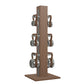 Luxury fitness equipment, 6 luxury kettlebells on vertical wooden stand, handcrafted with stainless steel, premium Italian grey leather and natural walnut wood. PENT. LOVA Set 