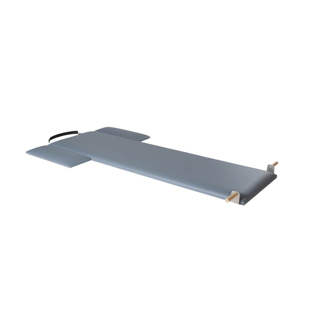 Pilates Scandinavia Low Mat in natural birch wood with Naugahyde vinyl top.