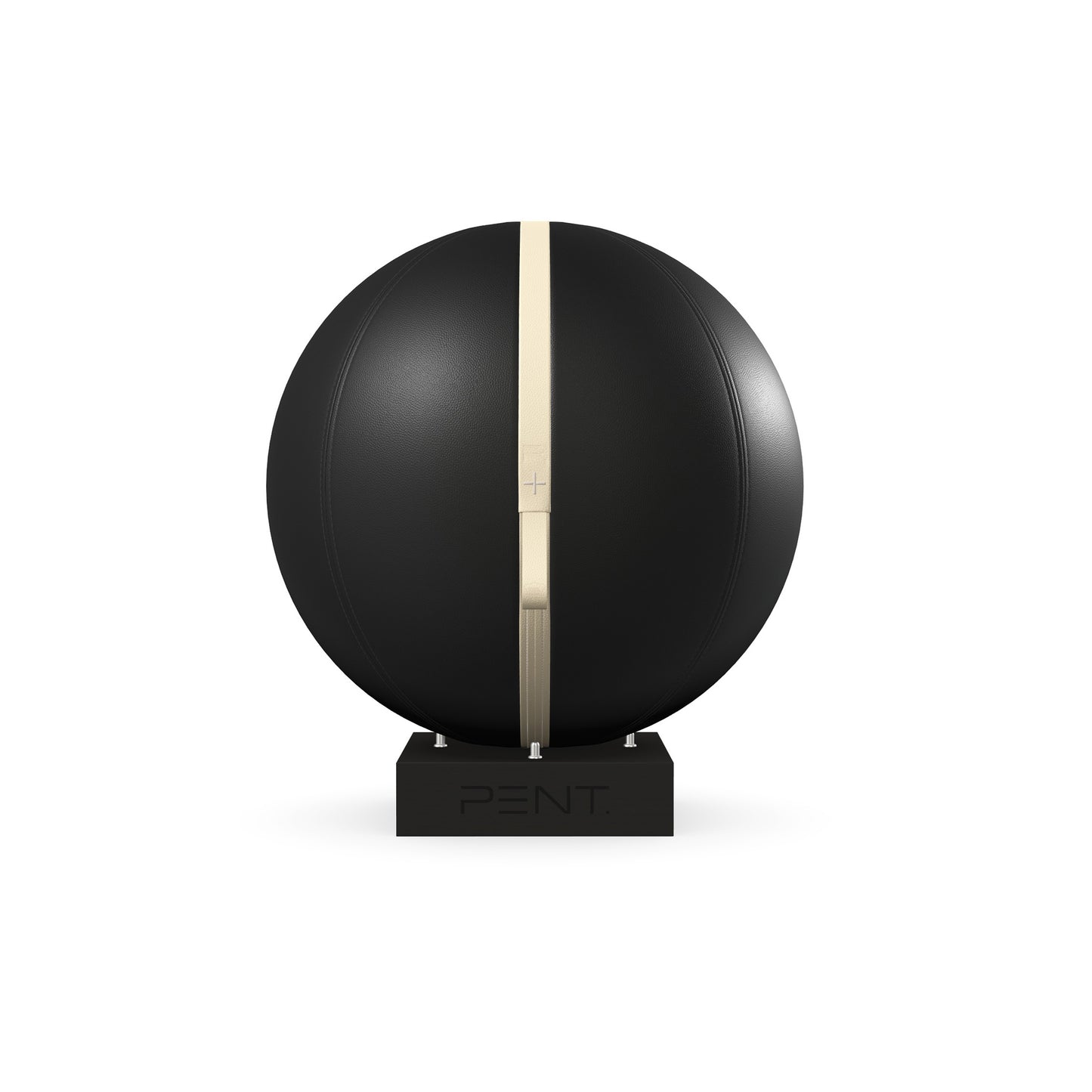 Luxury fitness equipment, fitness ball wrapped in luxurious leather and paired with a compact wooden stand. Customize in black base leather, beige accent leather and black ash wood. PENT. MESNA