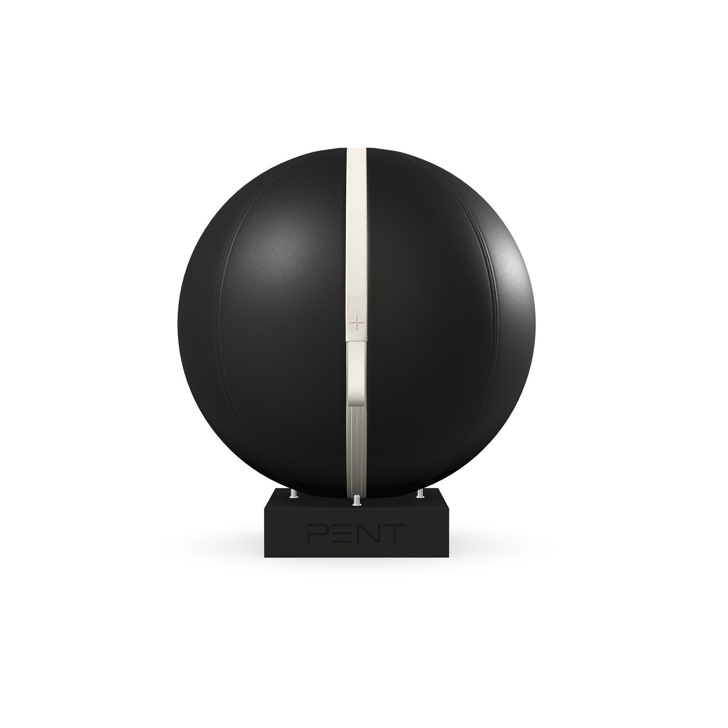 Luxury fitness equipment, fitness ball wrapped in luxurious leather and paired with a compact wooden stand. Customize in black base leather, white accent leather and black ash wood. PENT. MESNA