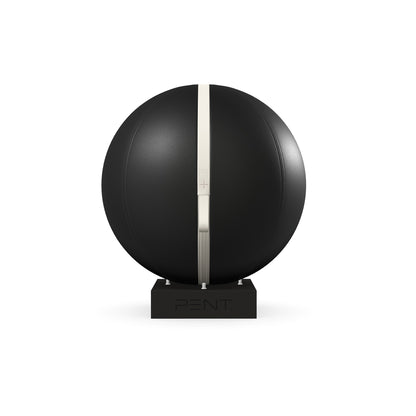 Luxury fitness equipment, fitness ball wrapped in luxurious leather and paired with a compact wooden stand. Customize in black base leather, white accent leather and black ash wood. PENT. MESNA