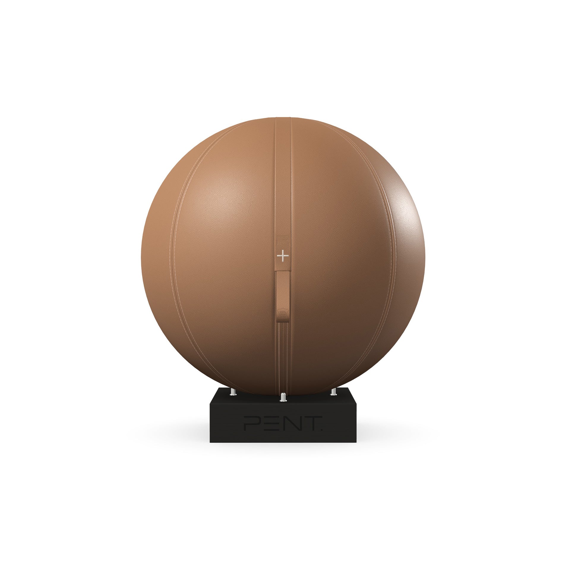 Luxury fitness equipment, fitness ball wrapped in luxurious leather and paired with a compact wooden stand. Customize in brown base leather, brown accent leather and black ash wood. PENT. MESNA