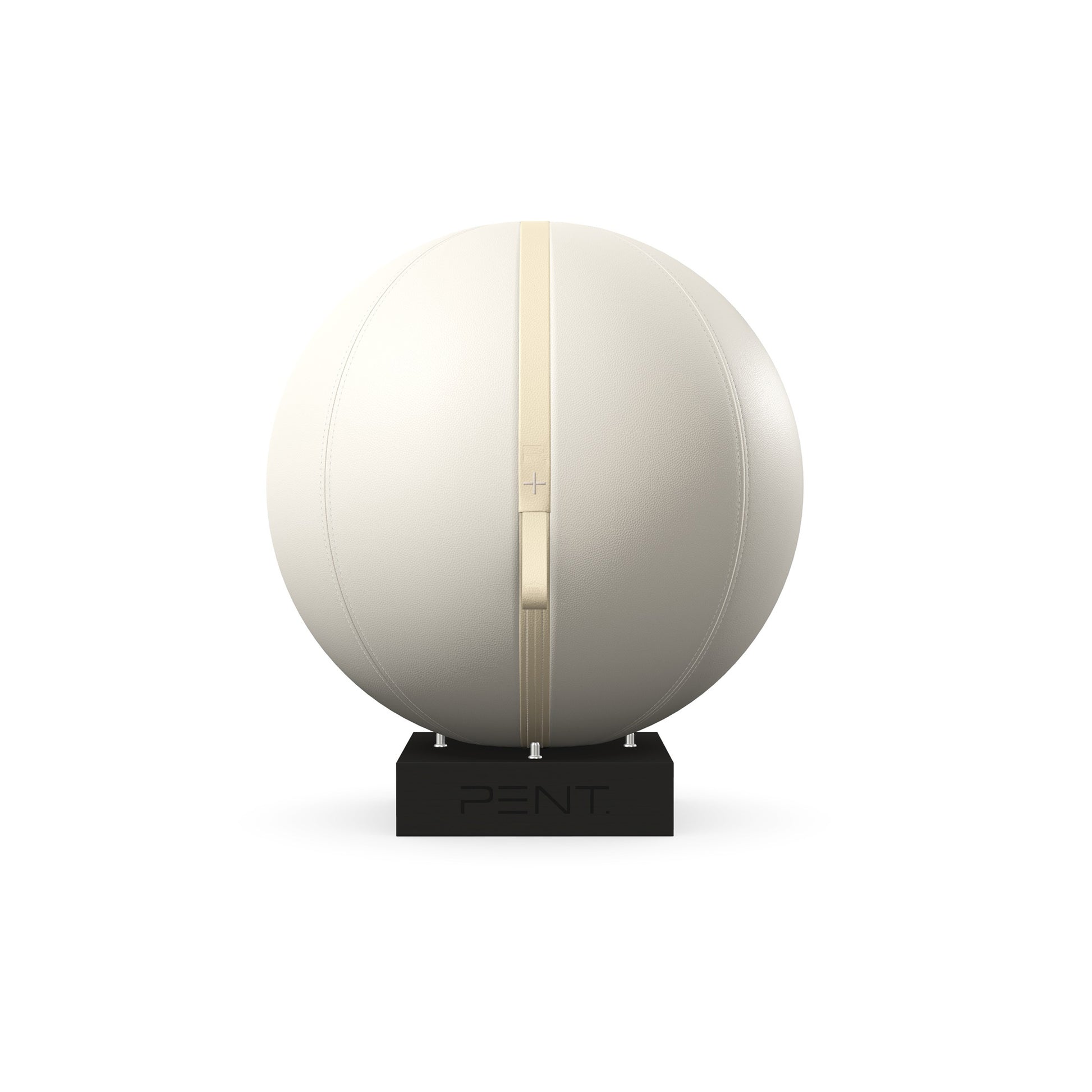 Luxury fitness equipment, fitness ball wrapped in luxurious leather and paired with a compact wooden stand. Customize in white base leather, beige accent leather and black ash wood. PENT. MESNA