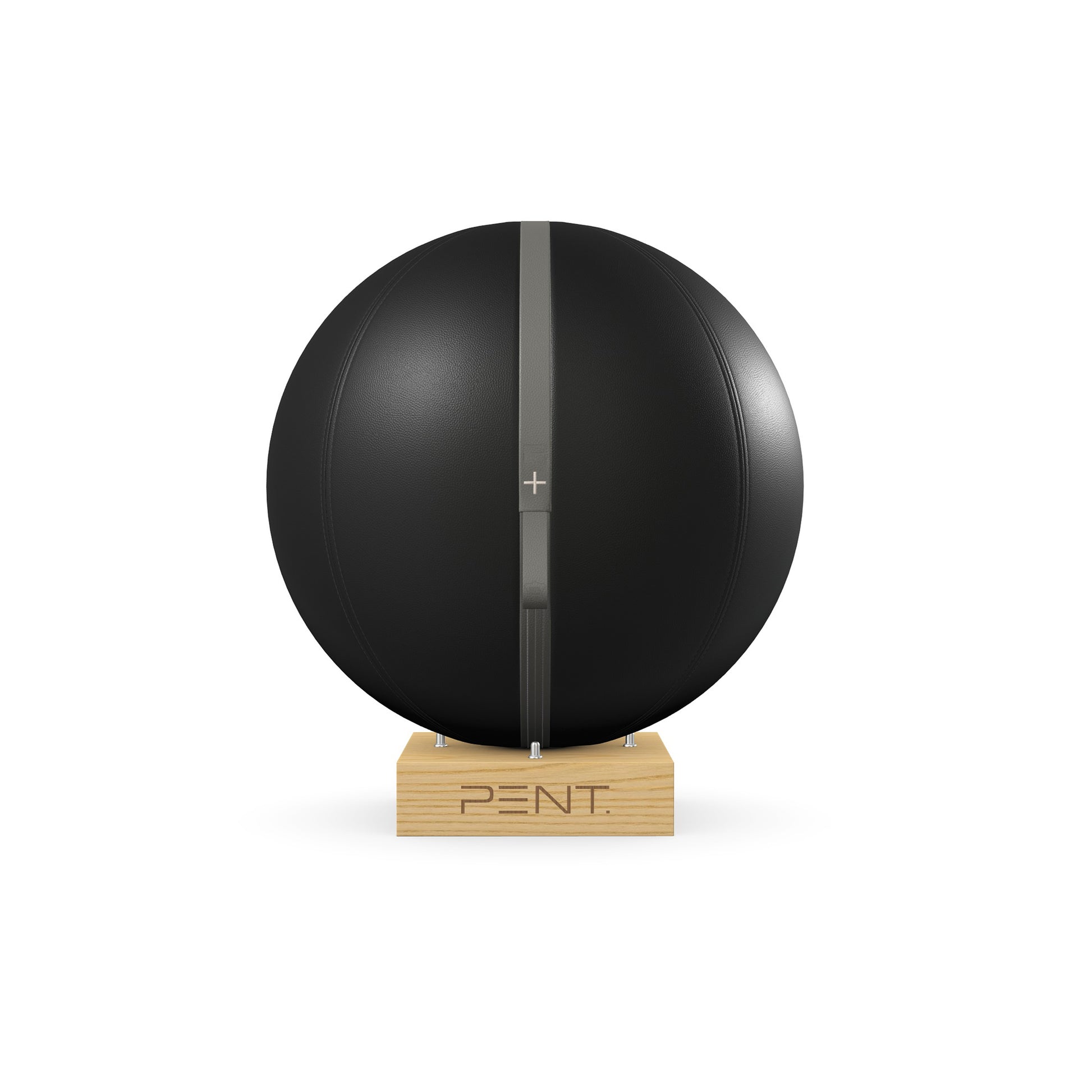 Luxury fitness equipment, fitness ball wrapped in luxurious leather and paired with a compact wooden stand. Customize in black base leather, grey accent leather and natural ash wood. PENT. MESNA