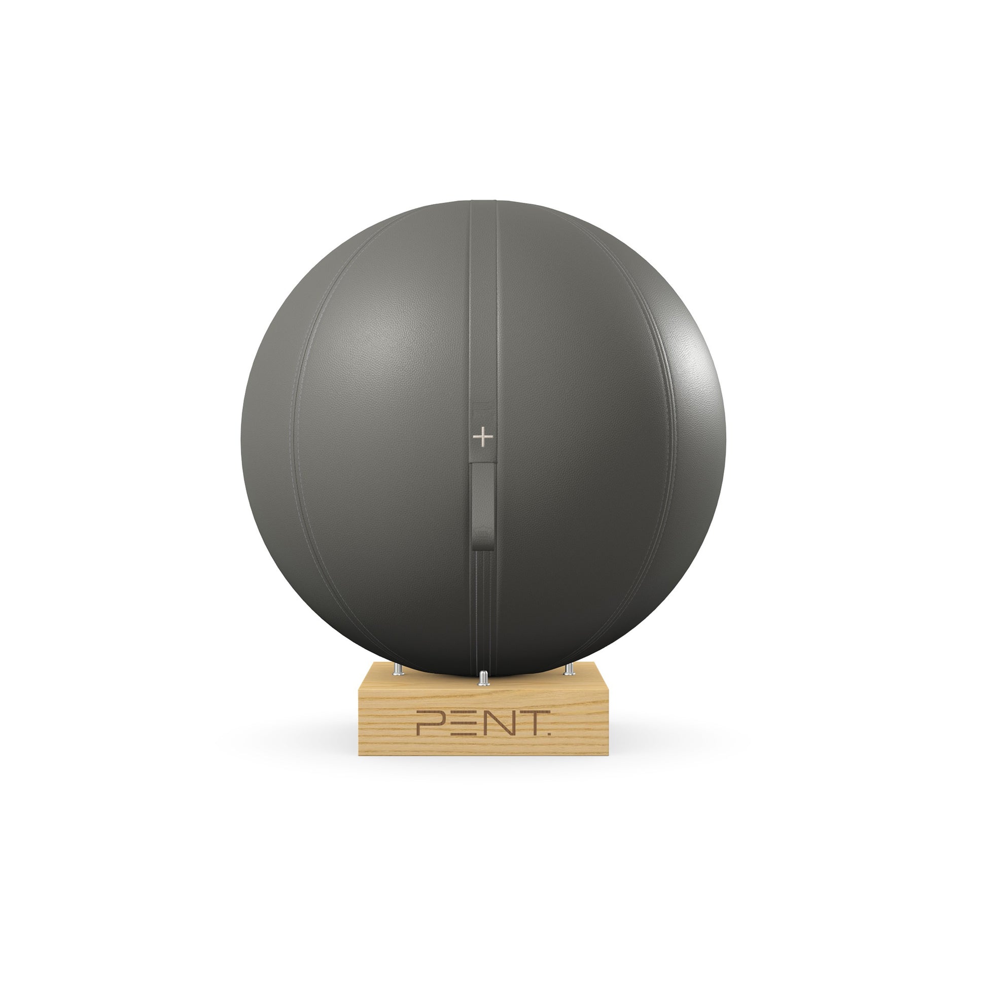 Luxury fitness equipment, fitness ball wrapped in luxurious leather and paired with a compact wooden stand. Customize in grey base leather, grey accent leather and natural ash wood. PENT. MESNA