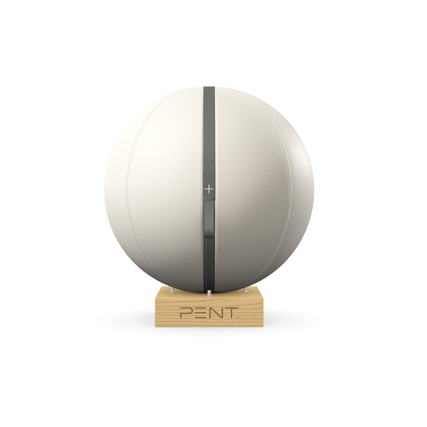 Luxury fitness equipment, fitness ball wrapped in luxurious leather and paired with a compact wooden stand. Customize in white base leather, grey accent leather and natural ash wood. PENT. MESNA