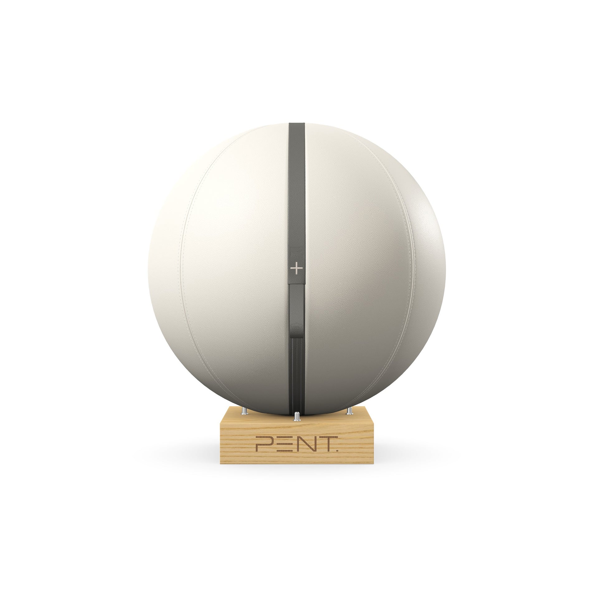 Luxury fitness equipment, fitness ball wrapped in luxurious leather and paired with a compact wooden stand. Customize in white base leather, grey accent leather and natural ash wood. PENT. MESNA