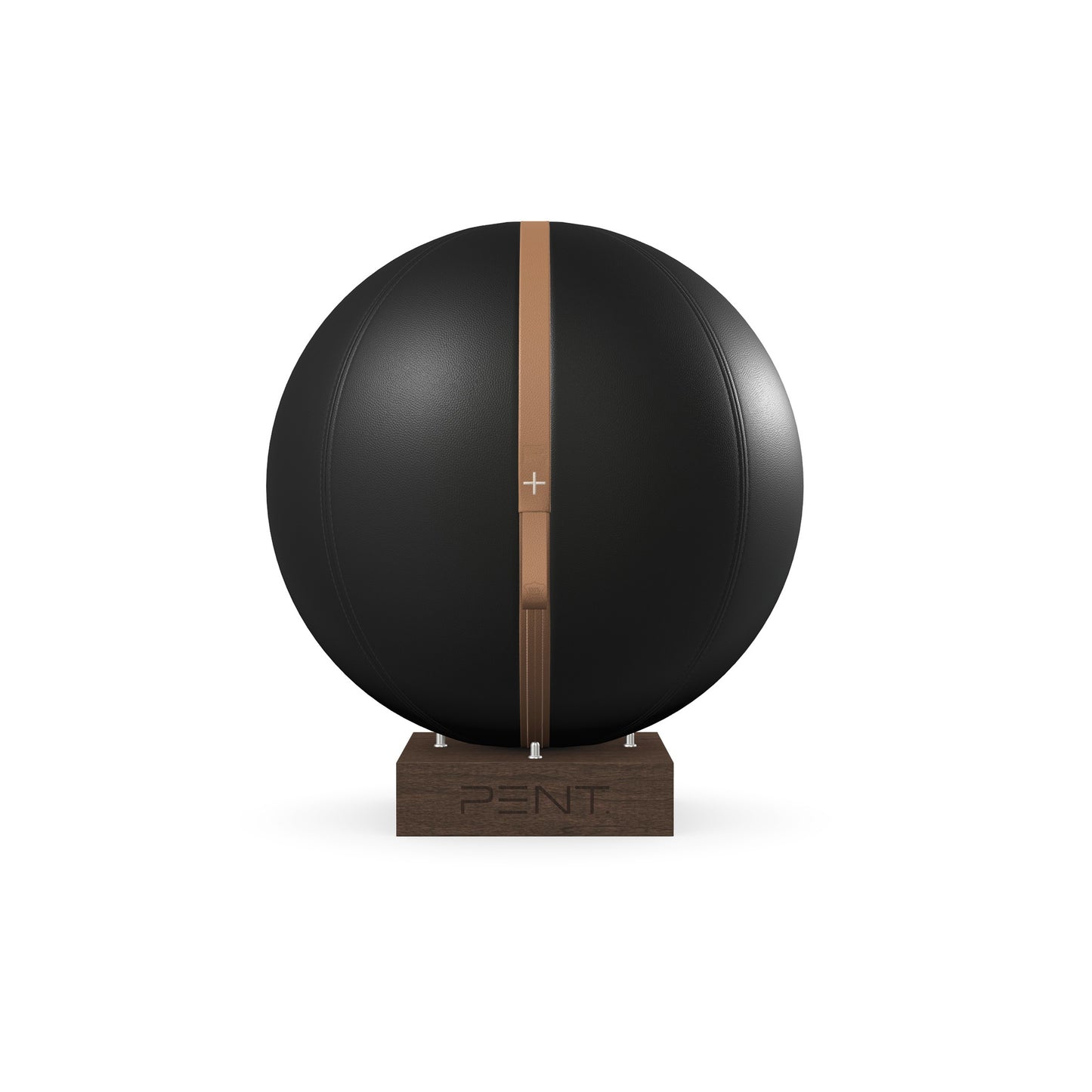 Luxury fitness equipment, fitness ball wrapped in luxurious leather and paired with a compact wooden stand. Customize in black base leather, brown accent leather and dark walnut wood. PENT. MESNA