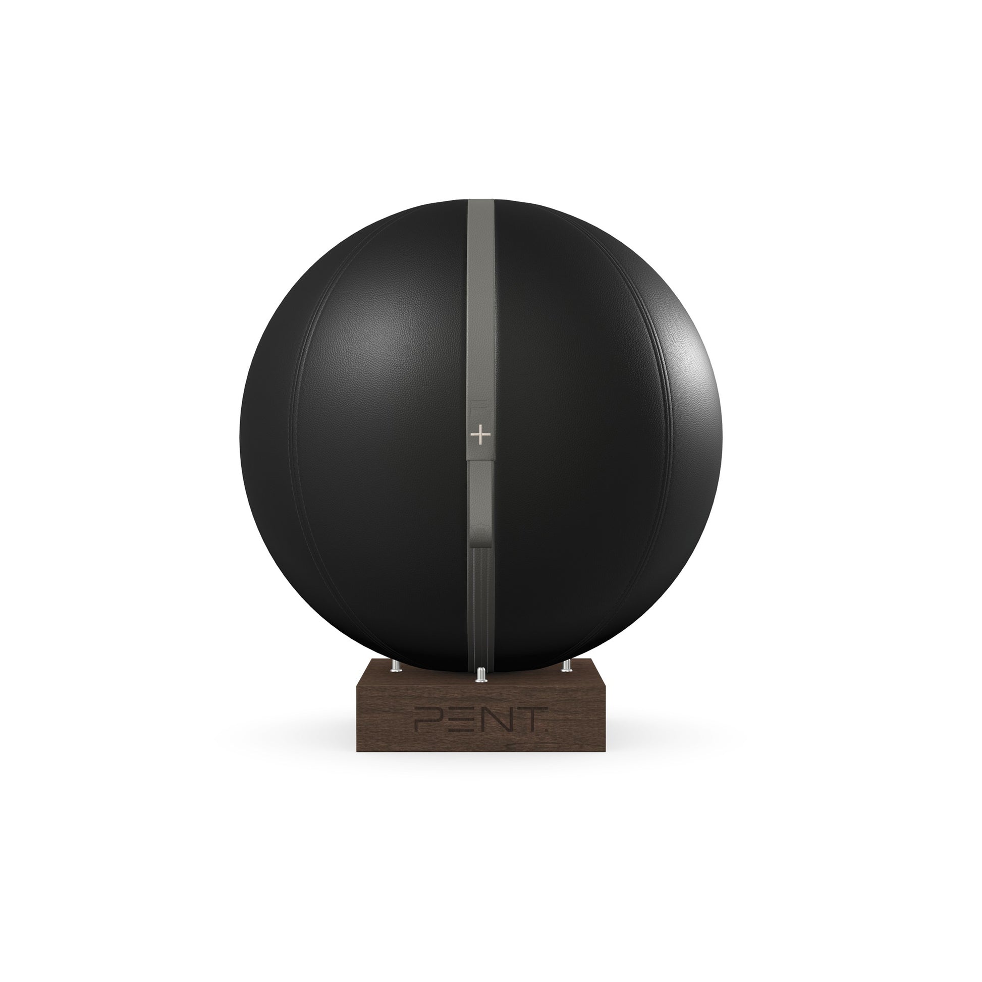 Luxury fitness equipment, fitness ball wrapped in luxurious leather and paired with a compact wooden stand. Customize in black base leather, grey accent leather and dark walnut wood. PENT. MESNA