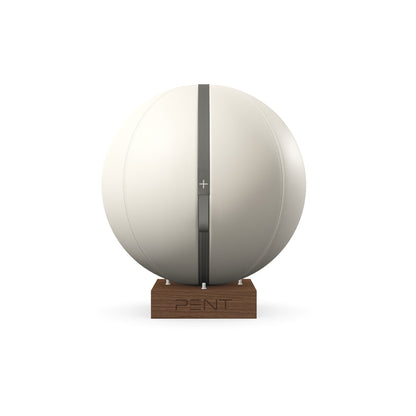 Luxury fitness equipment, fitness ball wrapped in luxurious leather and paired with a compact wooden stand. Customize in white base leather, grey accent leather and natural walnut wood. PENT. MESNA