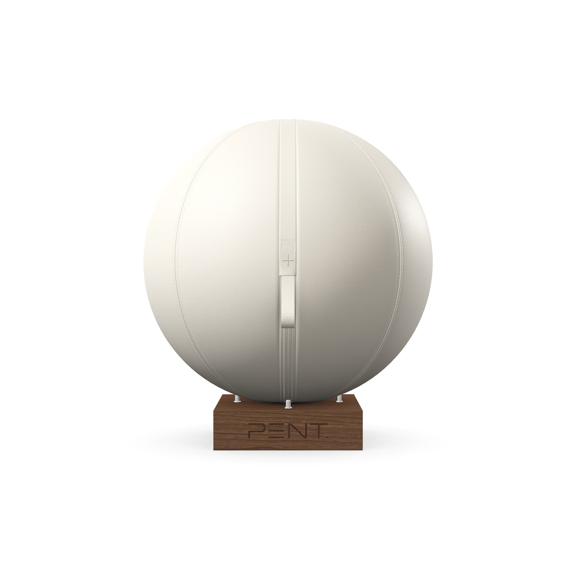  Luxury fitness equipment, fitness ball wrapped in luxurious leather and paired with a compact wooden stand. Customize in white base leather, white accent leather and natural walnut wood. PENT. MESNA