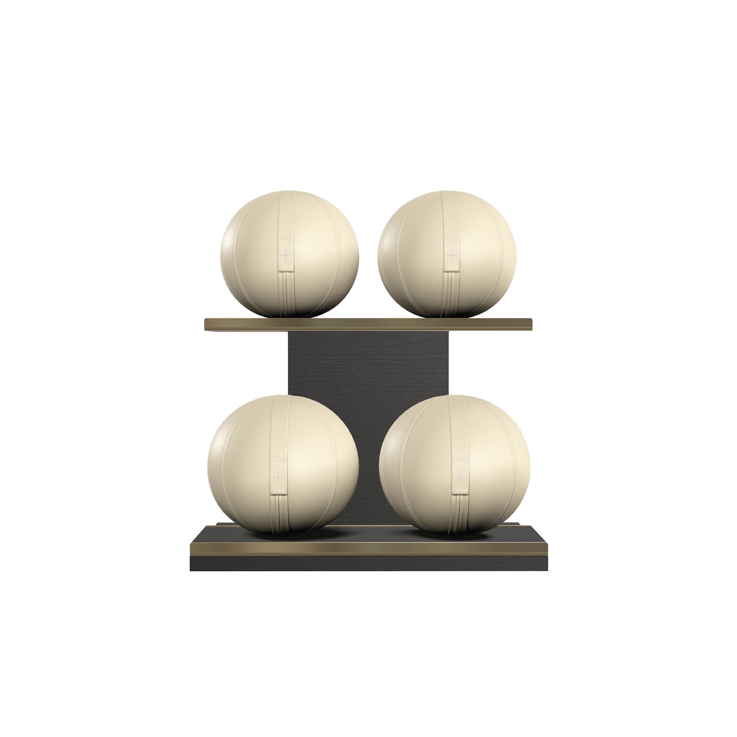 PENT. MOXA Light - in Gold - Set of 4 Medicine Balls on Horizontal Wooden Stand - 4, 8, 12, 16 KG