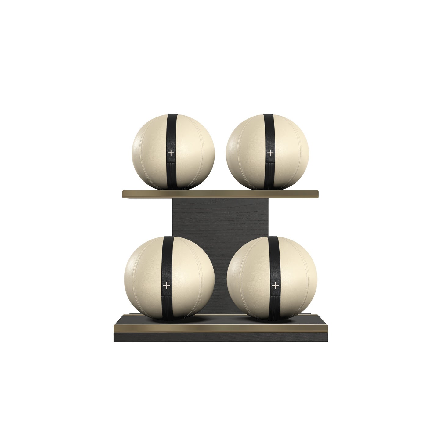 PENT. MOXA Light - in Gold - Set of 4 Medicine Balls on Horizontal Wooden Stand - 4, 8, 12, 16 KG