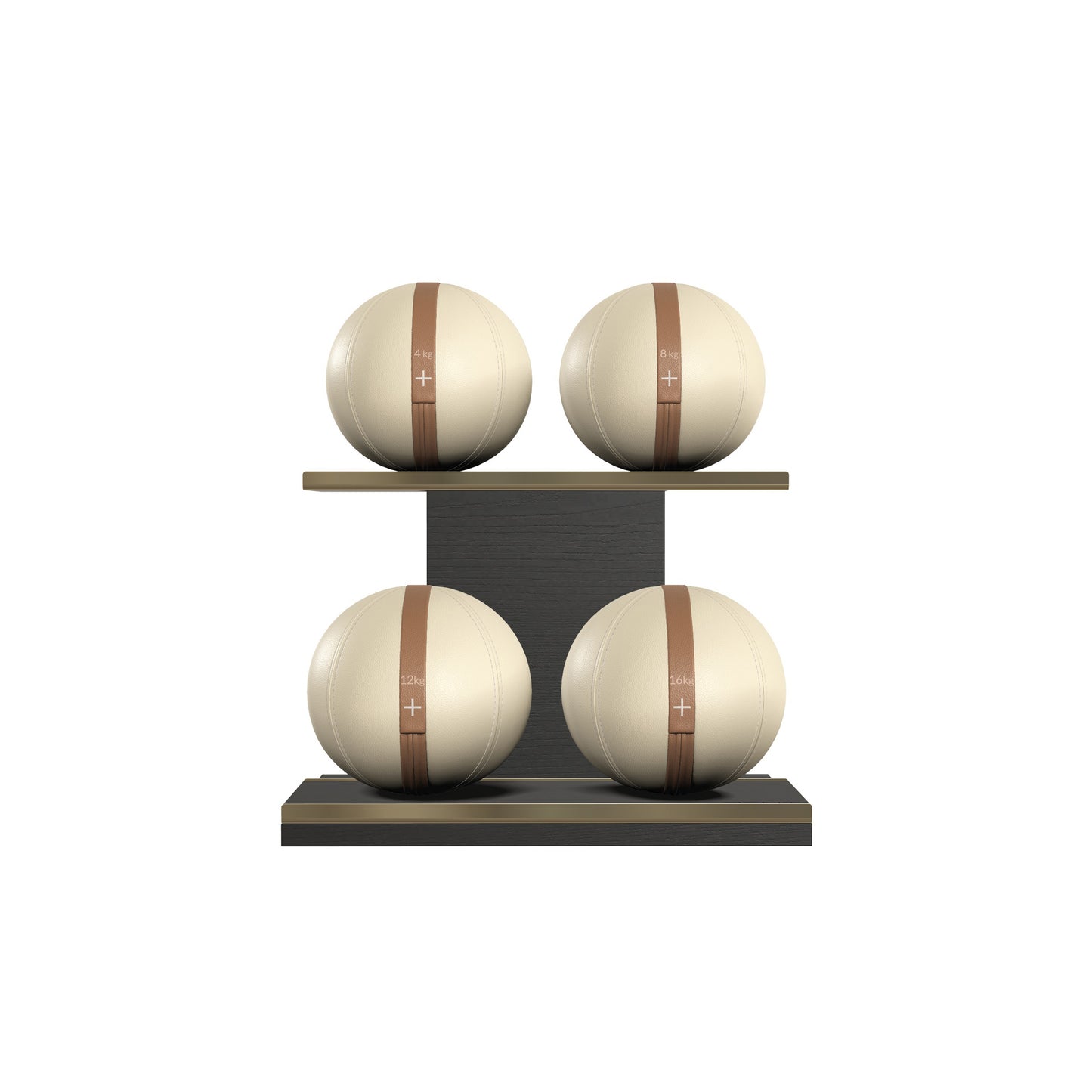 PENT. MOXA Light - in Gold - Set of 4 Medicine Balls on Horizontal Wooden Stand - 4, 8, 12, 16 KG