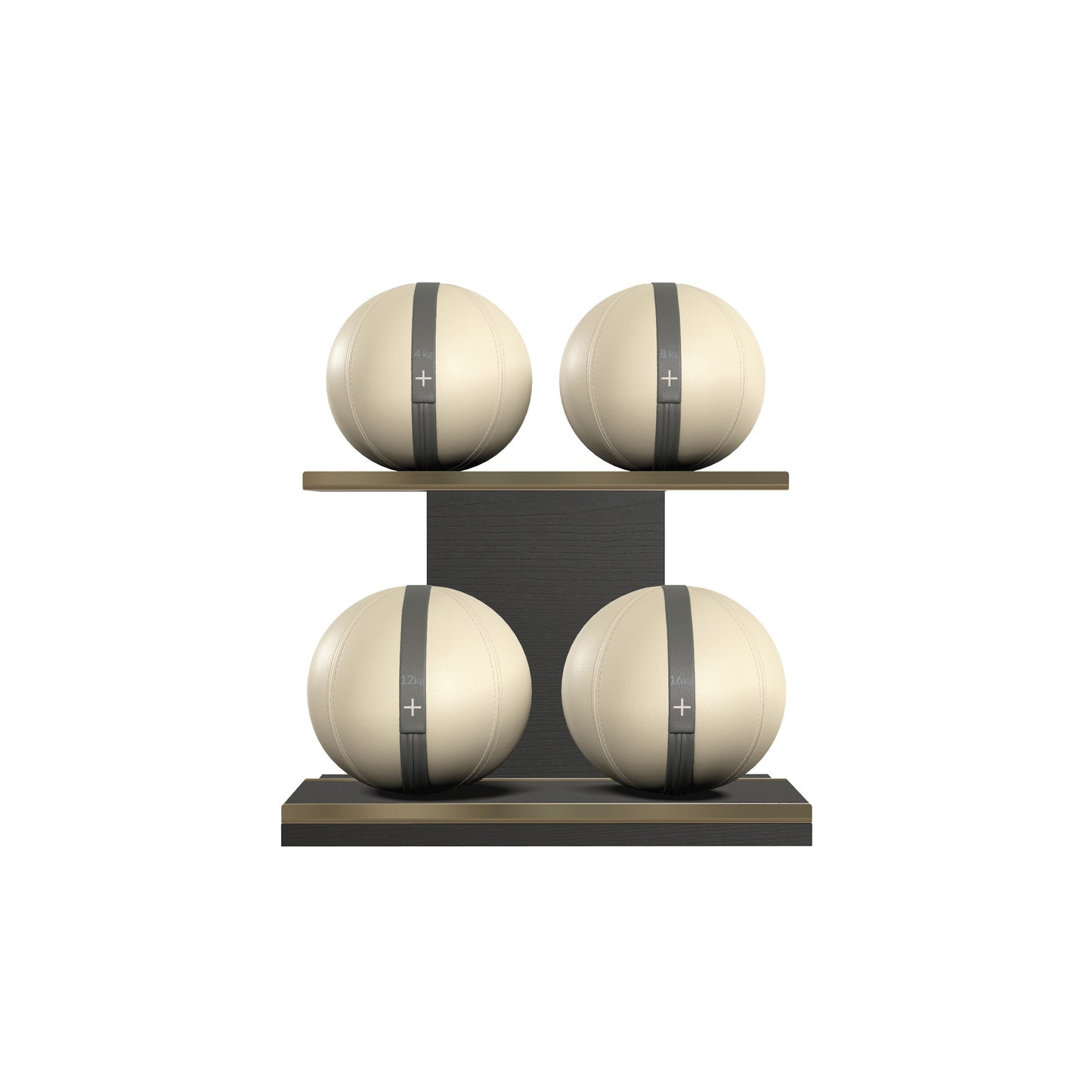PENT. MOXA Light - in Gold - Set of 4 Medicine Balls on Horizontal Wooden Stand - 4, 8, 12, 16 KG