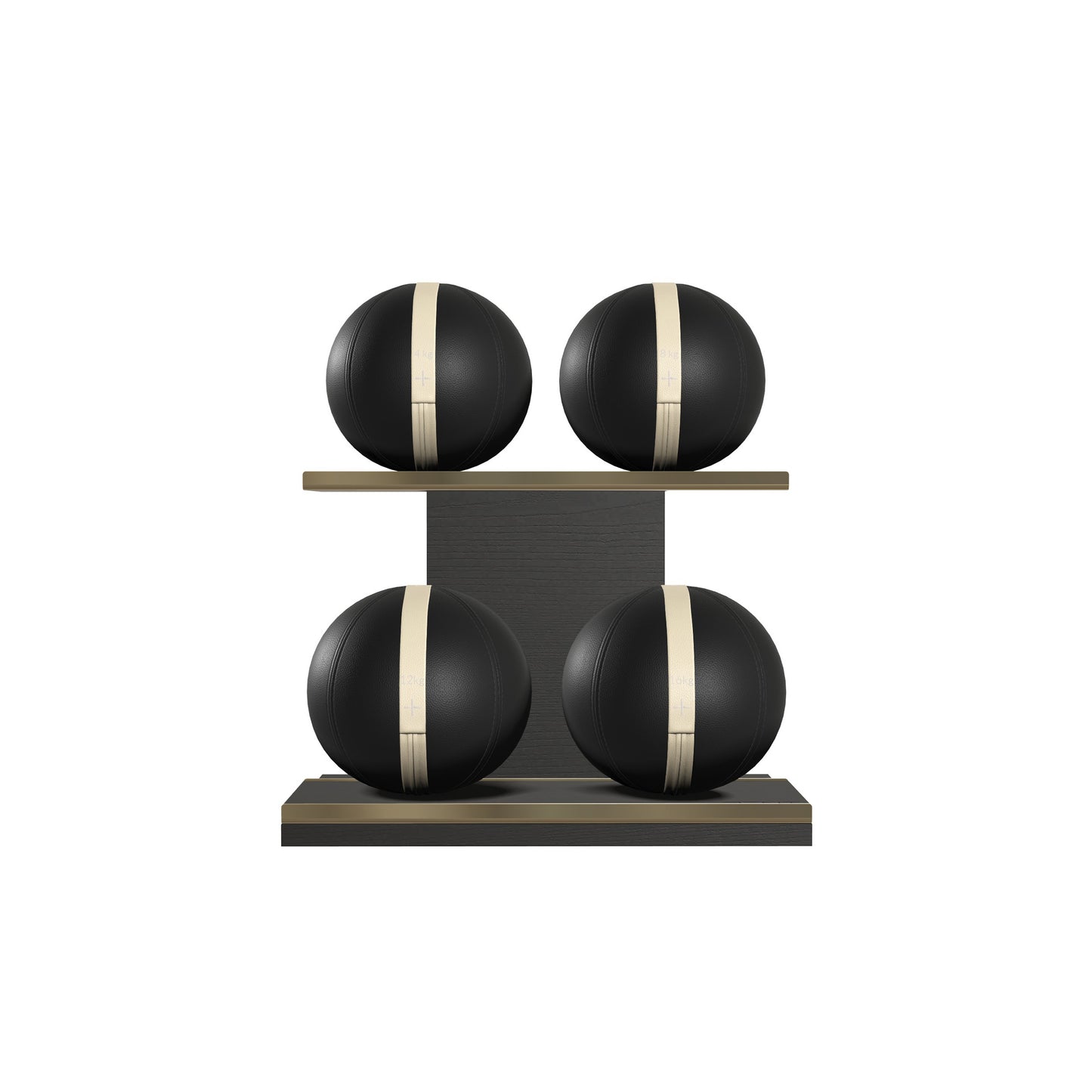 PENT. MOXA Light - in Gold - Set of 4 Medicine Balls on Horizontal Wooden Stand - 4, 8, 12, 16 KG