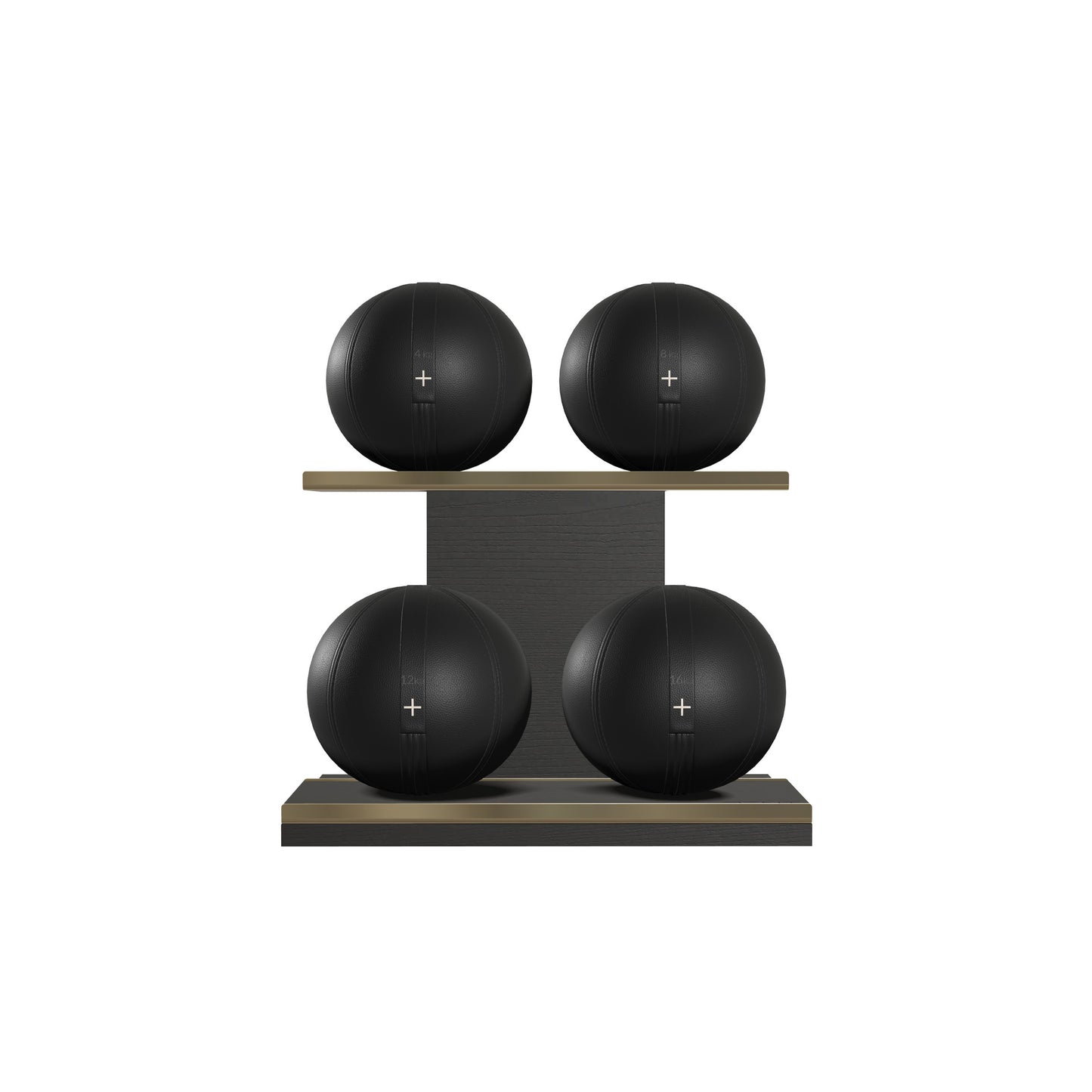PENT. MOXA Light - in Gold - Set of 4 Medicine Balls on Horizontal Wooden Stand - 4, 8, 12, 16 KG