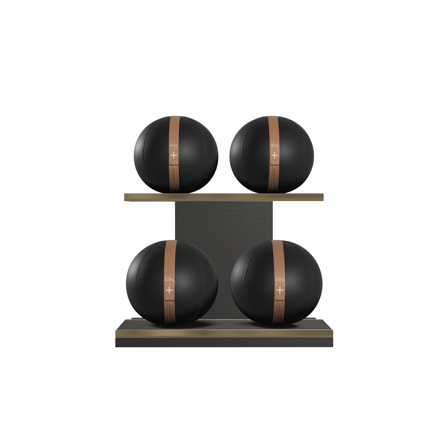 PENT. MOXA Light - in Gold - Set of 4 Medicine Balls on Horizontal Wooden Stand - 4, 8, 12, 16 KG