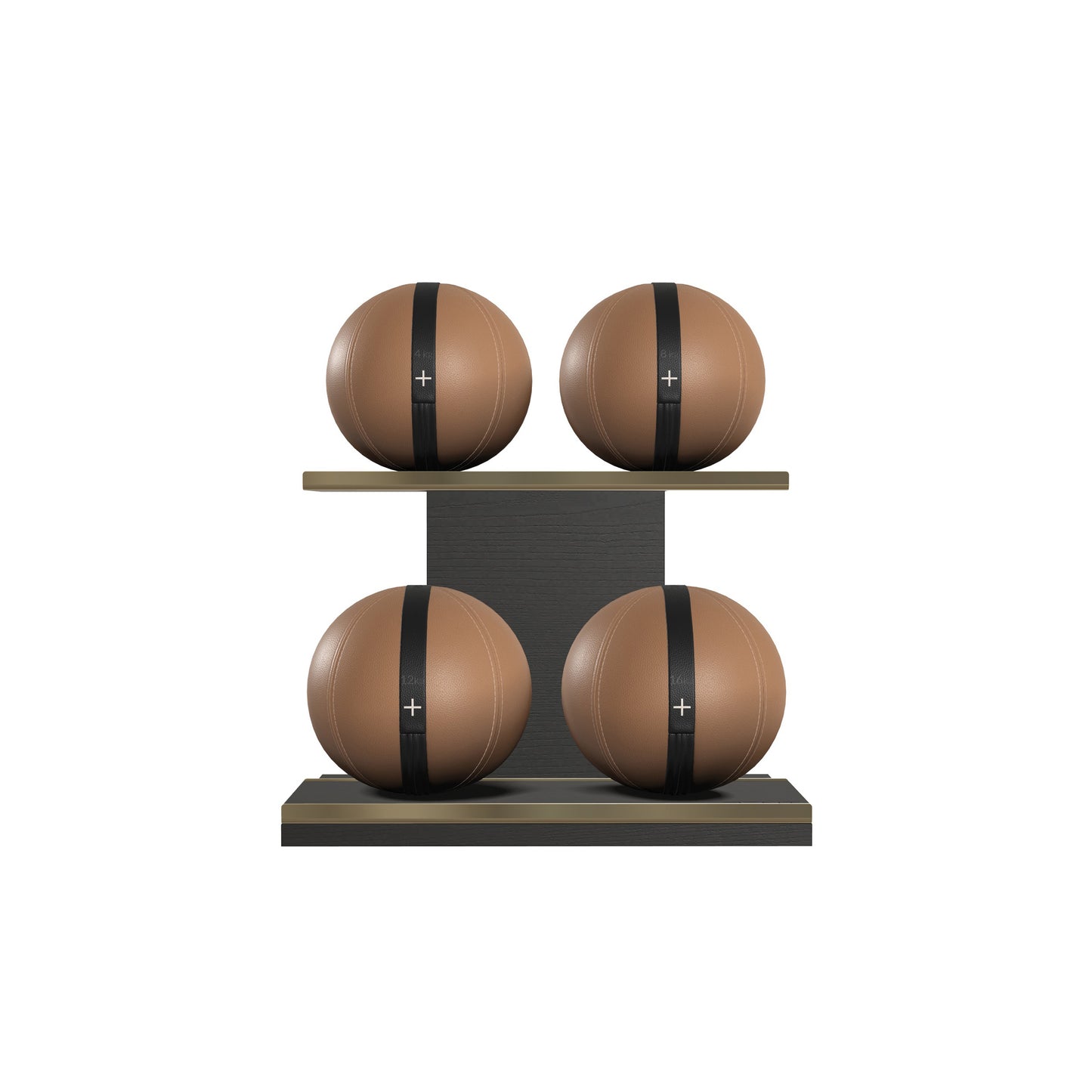PENT. MOXA Light - in Gold - Set of 4 Medicine Balls on Horizontal Wooden Stand - 4, 8, 12, 16 KG