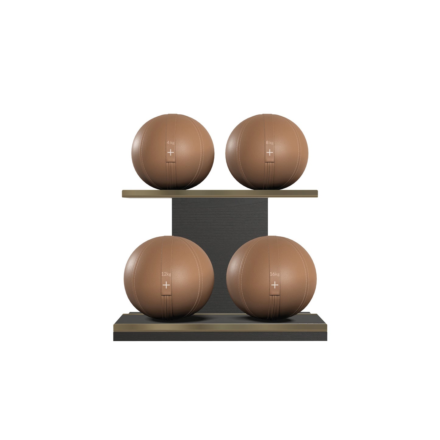 PENT. MOXA Light - in Gold - Set of 4 Medicine Balls on Horizontal Wooden Stand - 4, 8, 12, 16 KG