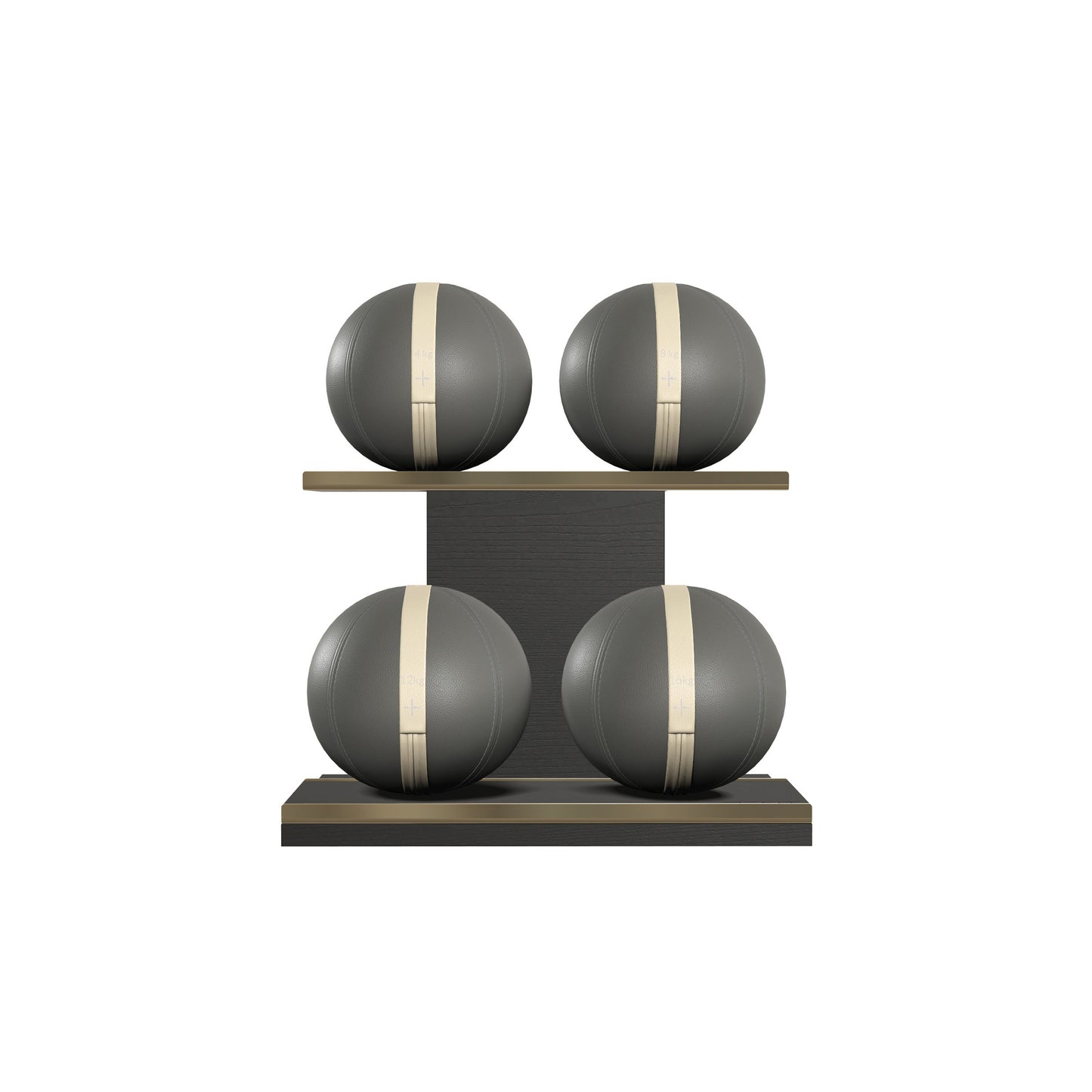PENT. MOXA Light - in Gold - Set of 4 Medicine Balls on Horizontal Wooden Stand - 4, 8, 12, 16 KG