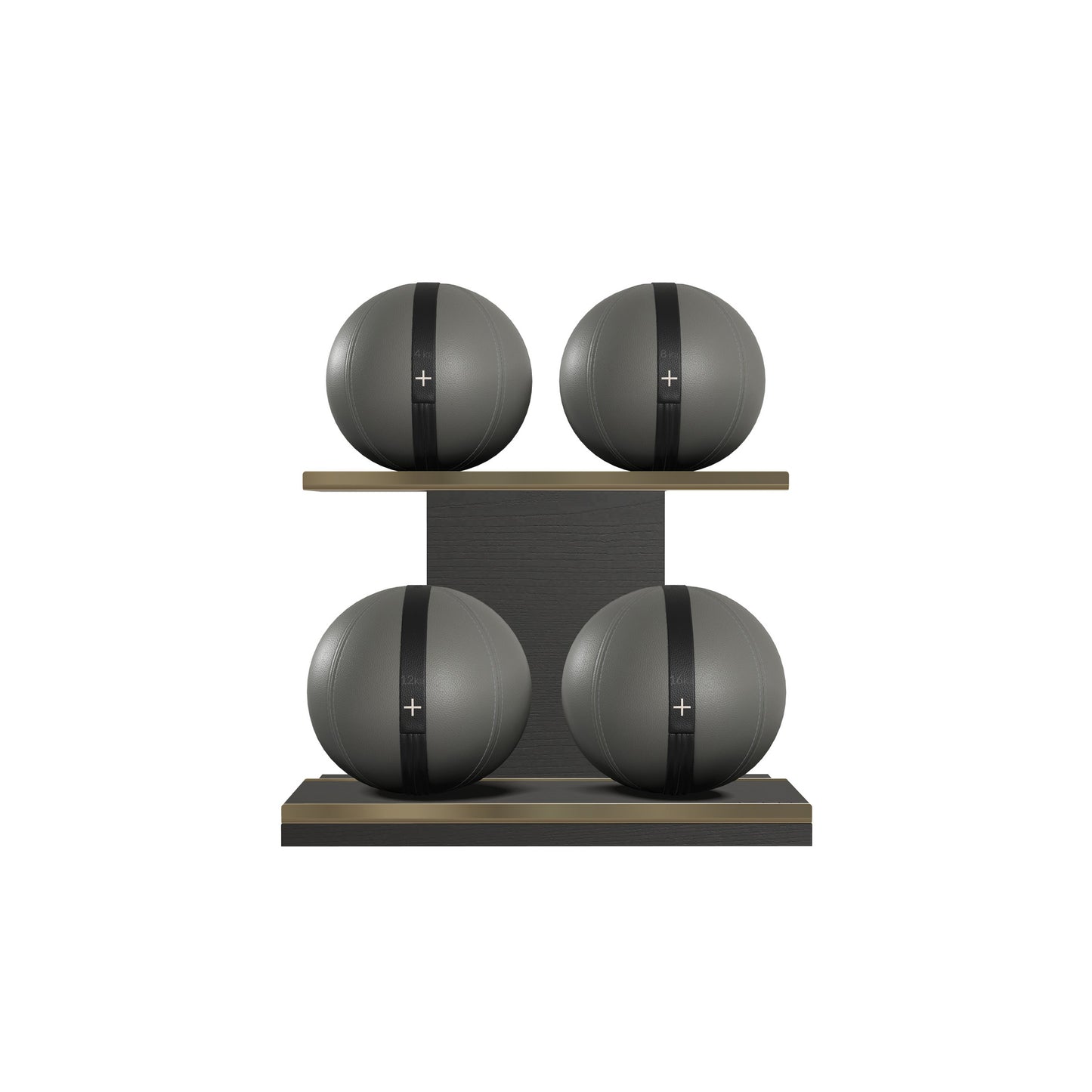 PENT. MOXA Light - in Gold - Set of 4 Medicine Balls on Horizontal Wooden Stand - 4, 8, 12, 16 KG