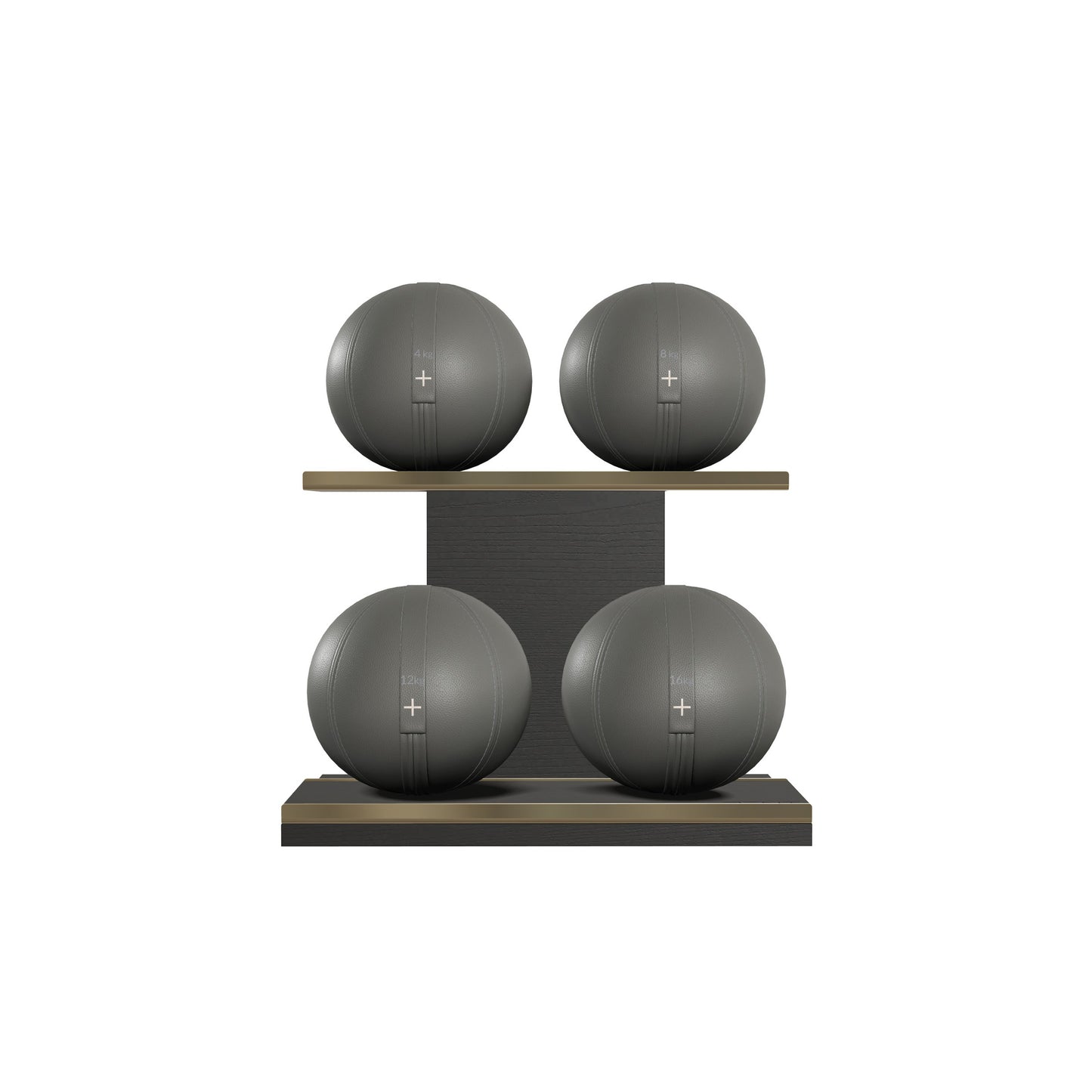 PENT. MOXA Light - in Gold - Set of 4 Medicine Balls on Horizontal Wooden Stand - 4, 8, 12, 16 KG