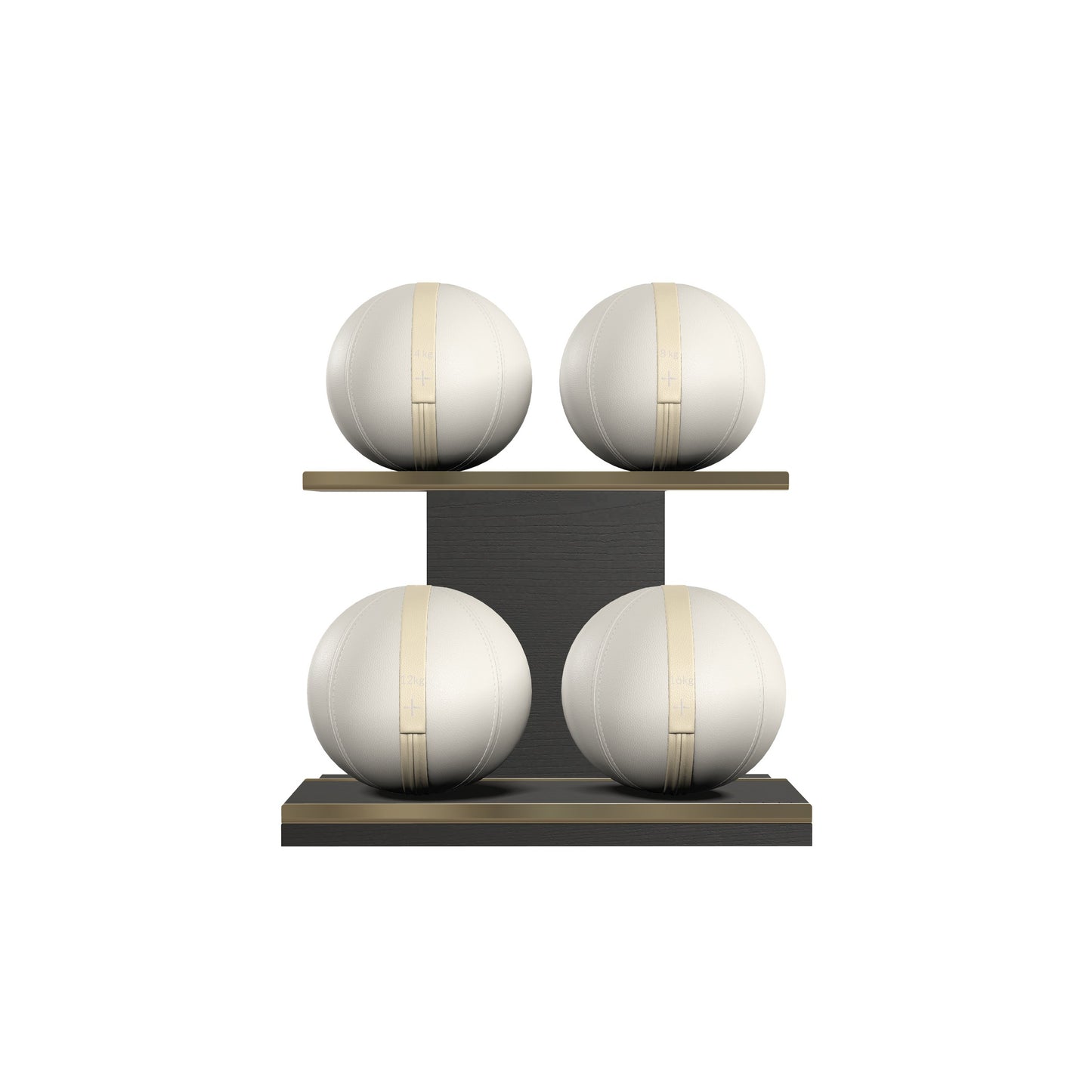 PENT. MOXA Light - in Gold - Set of 4 Medicine Balls on Horizontal Wooden Stand - 4, 8, 12, 16 KG