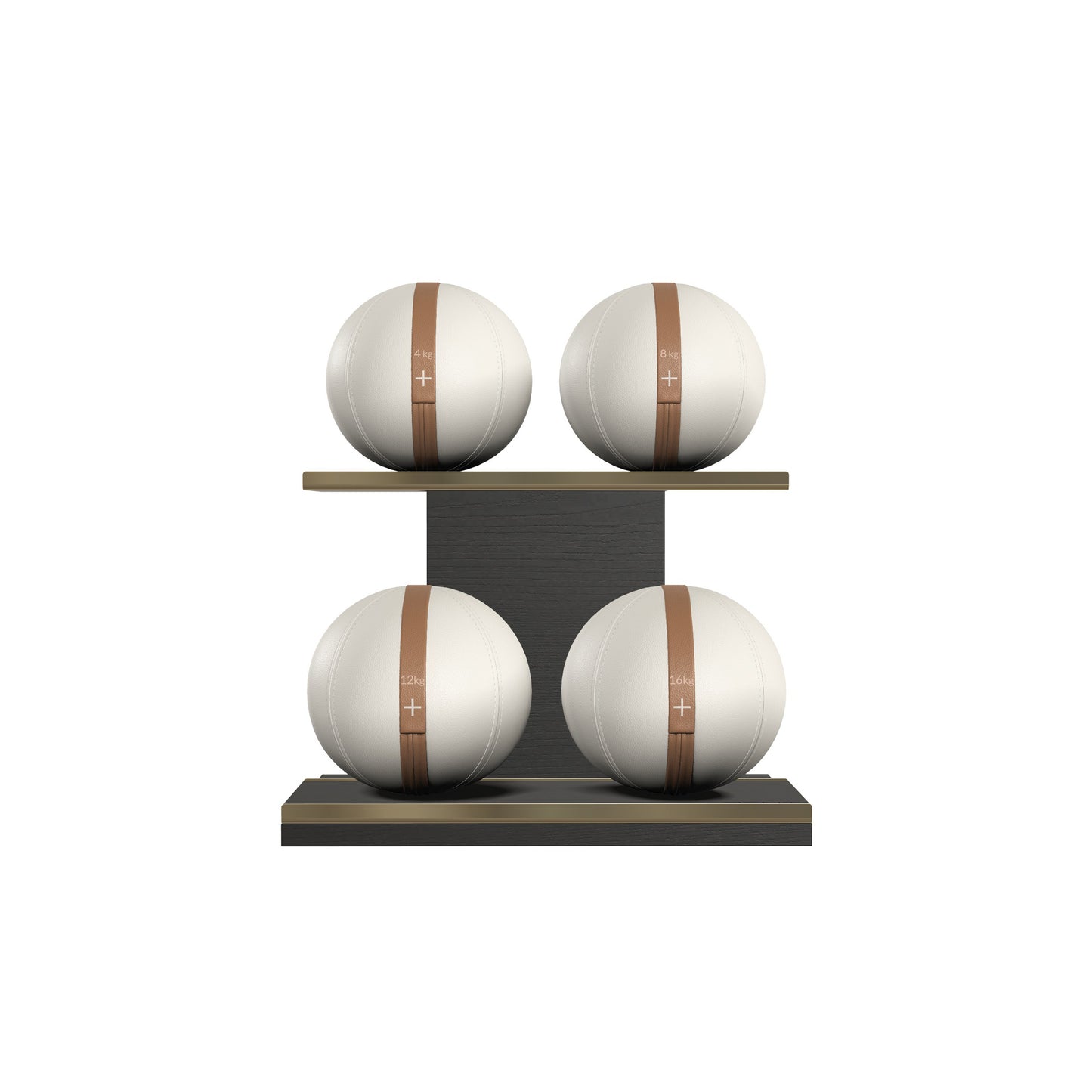 PENT. MOXA Light - in Gold - Set of 4 Medicine Balls on Horizontal Wooden Stand - 4, 8, 12, 16 KG