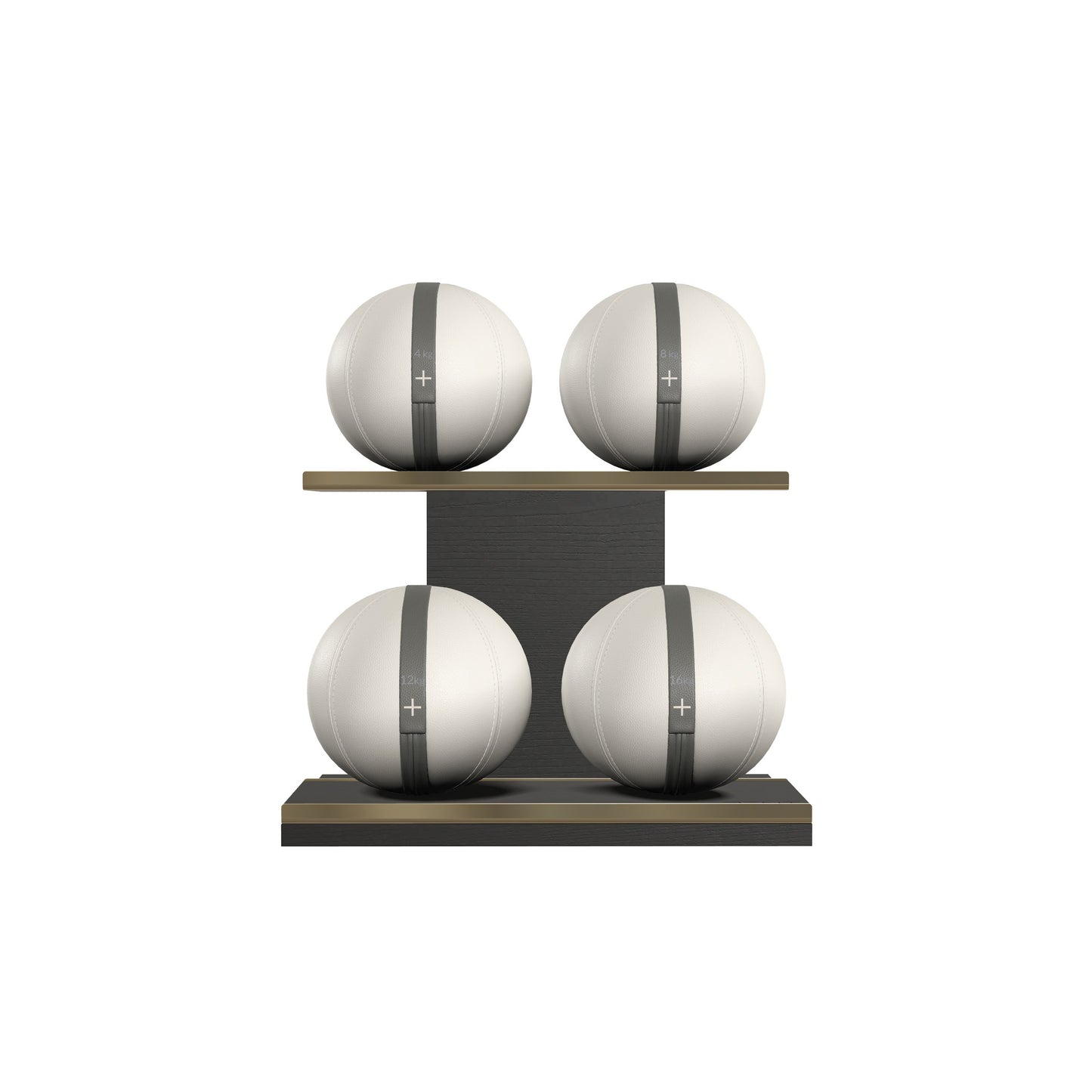 PENT. MOXA Light - in Gold - Set of 4 Medicine Balls on Horizontal Wooden Stand - 4, 8, 12, 16 KG