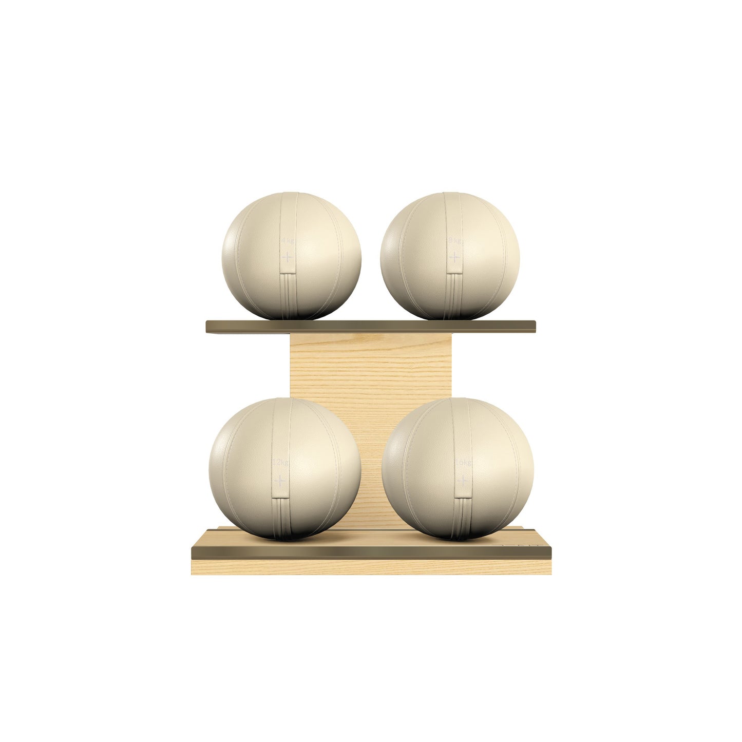 PENT. MOXA Light - in Gold - Set of 4 Medicine Balls on Horizontal Wooden Stand - 4, 8, 12, 16 KG