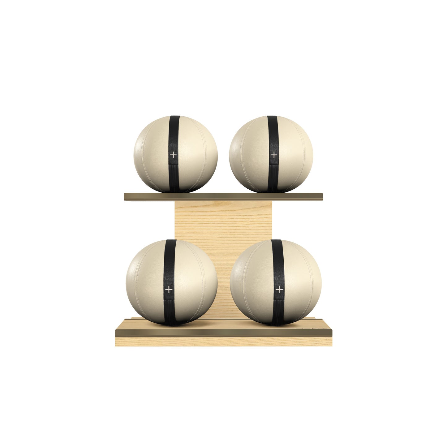 PENT. MOXA Light - in Gold - Set of 4 Medicine Balls on Horizontal Wooden Stand - 4, 8, 12, 16 KG