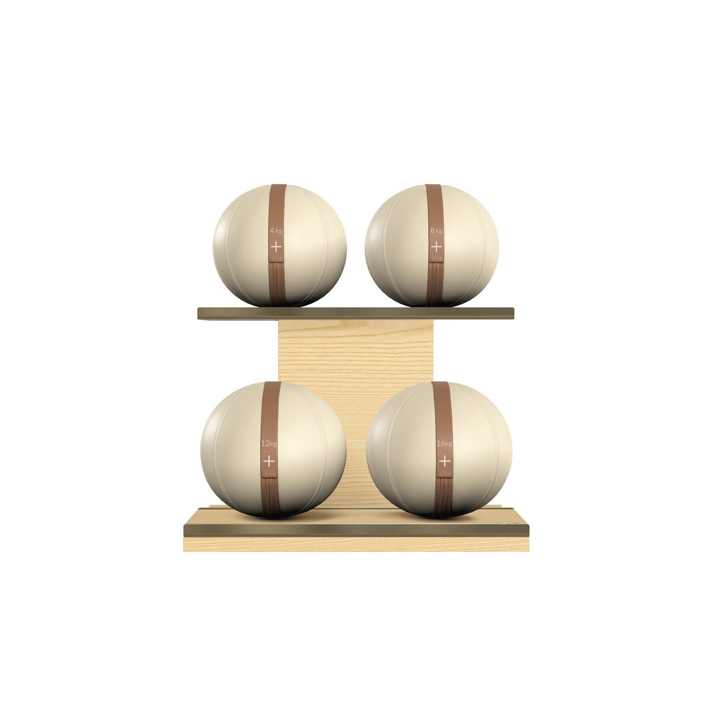 PENT. MOXA Light - in Gold - Set of 4 Medicine Balls on Horizontal Wooden Stand - 4, 8, 12, 16 KG