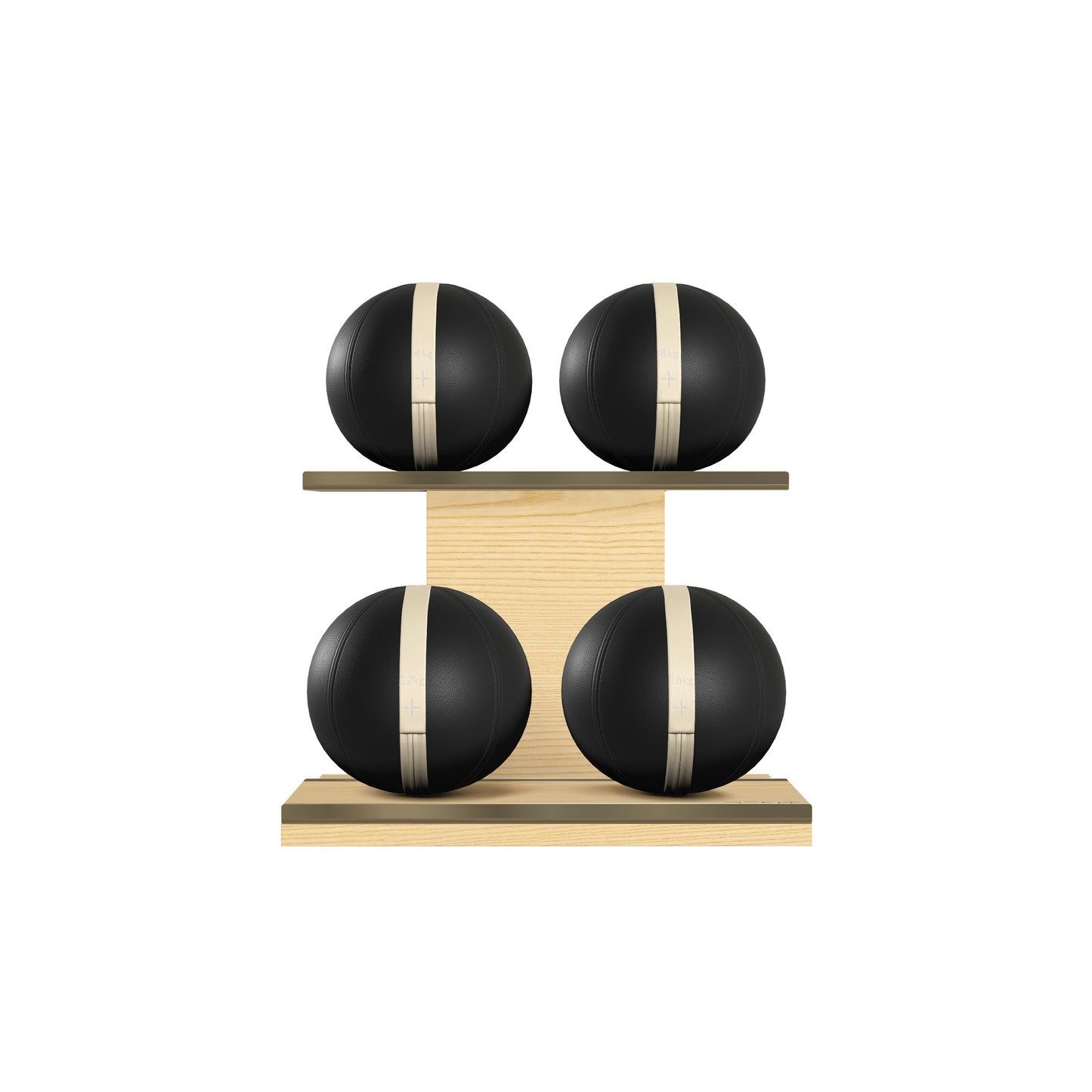 PENT. MOXA Light - in Gold - Set of 4 Medicine Balls on Horizontal Wooden Stand - 4, 8, 12, 16 KG