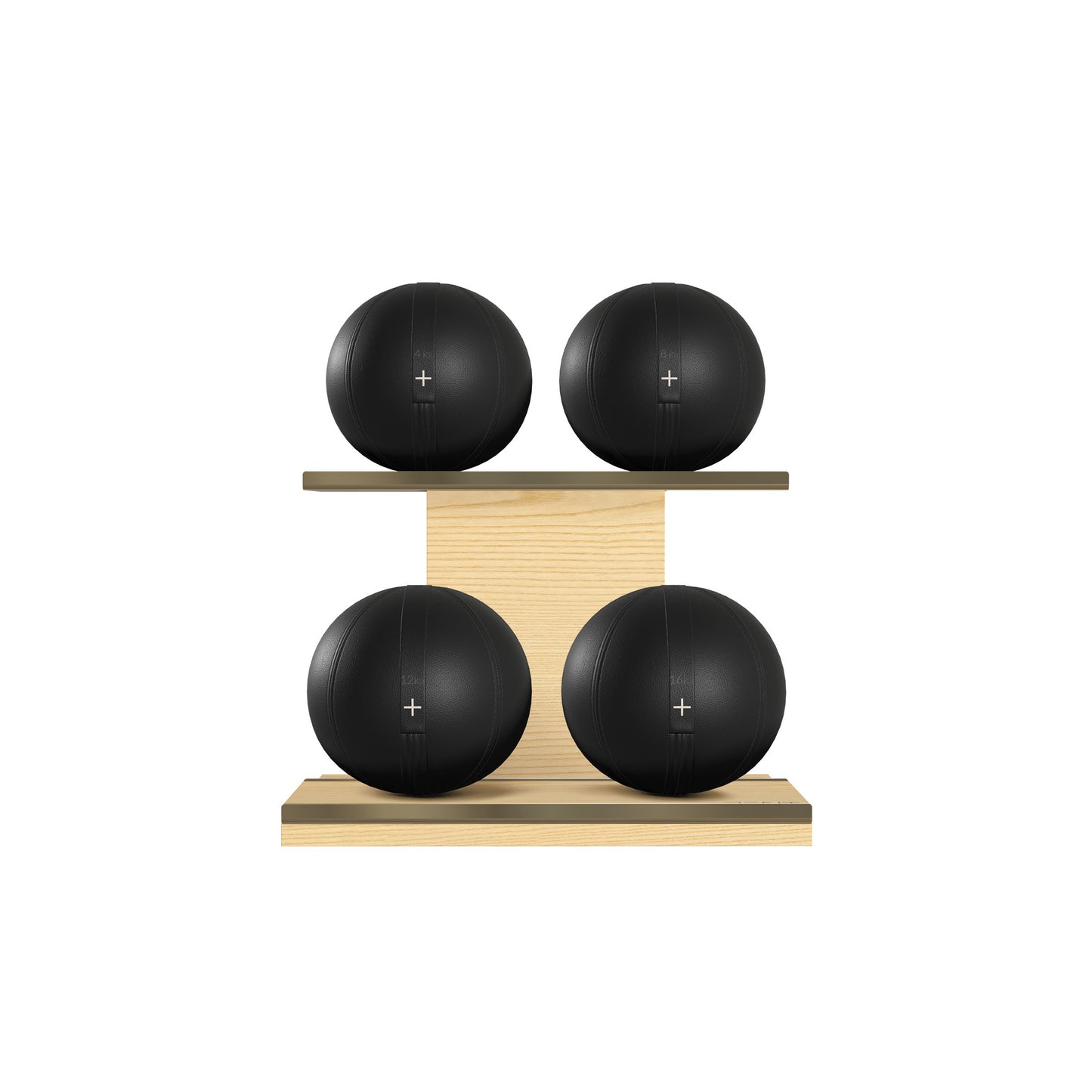 PENT. MOXA Light - in Gold - Set of 4 Medicine Balls on Horizontal Wooden Stand - 4, 8, 12, 16 KG