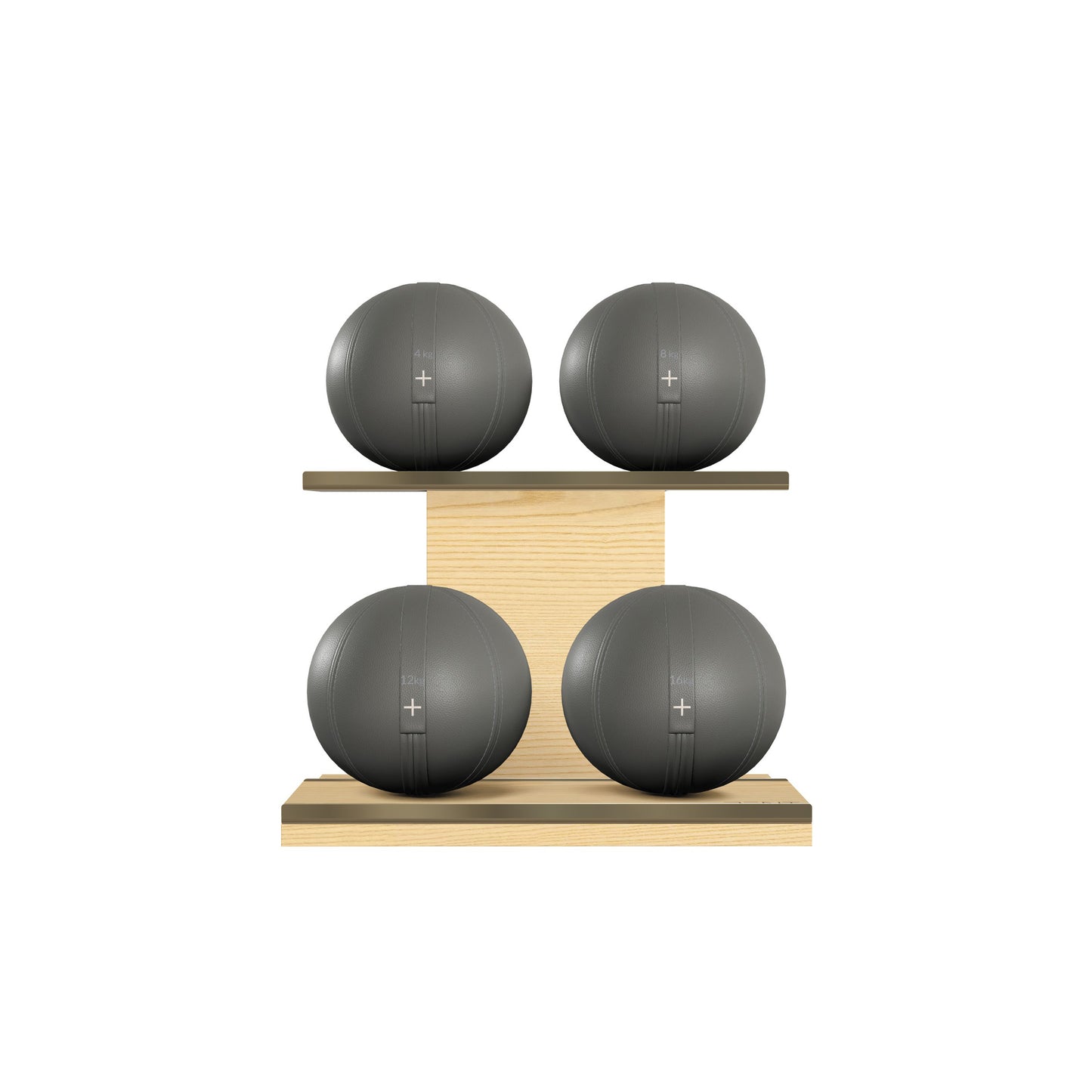 PENT. MOXA Light - in Gold - Set of 4 Medicine Balls on Horizontal Wooden Stand - 4, 8, 12, 16 KG