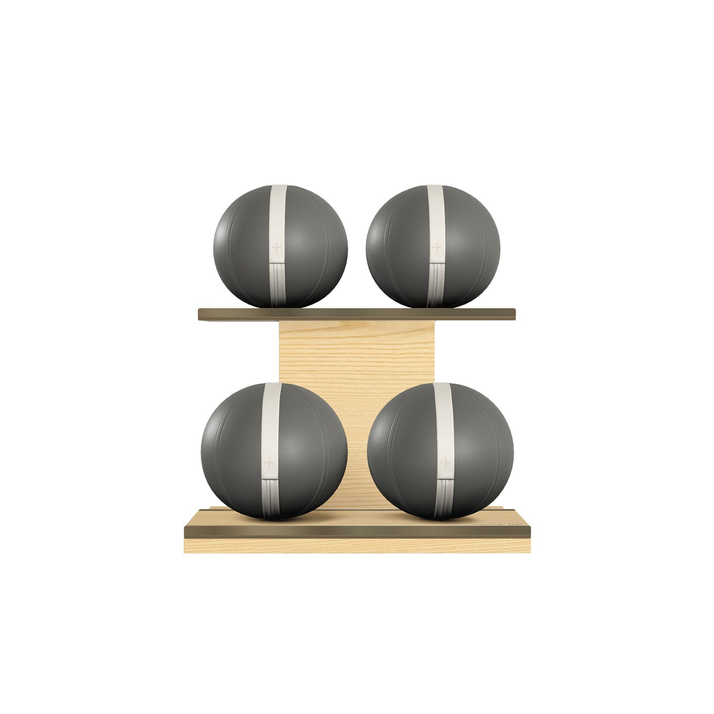 PENT. MOXA Light - in Gold - Set of 4 Medicine Balls on Horizontal Wooden Stand - 4, 8, 12, 16 KG