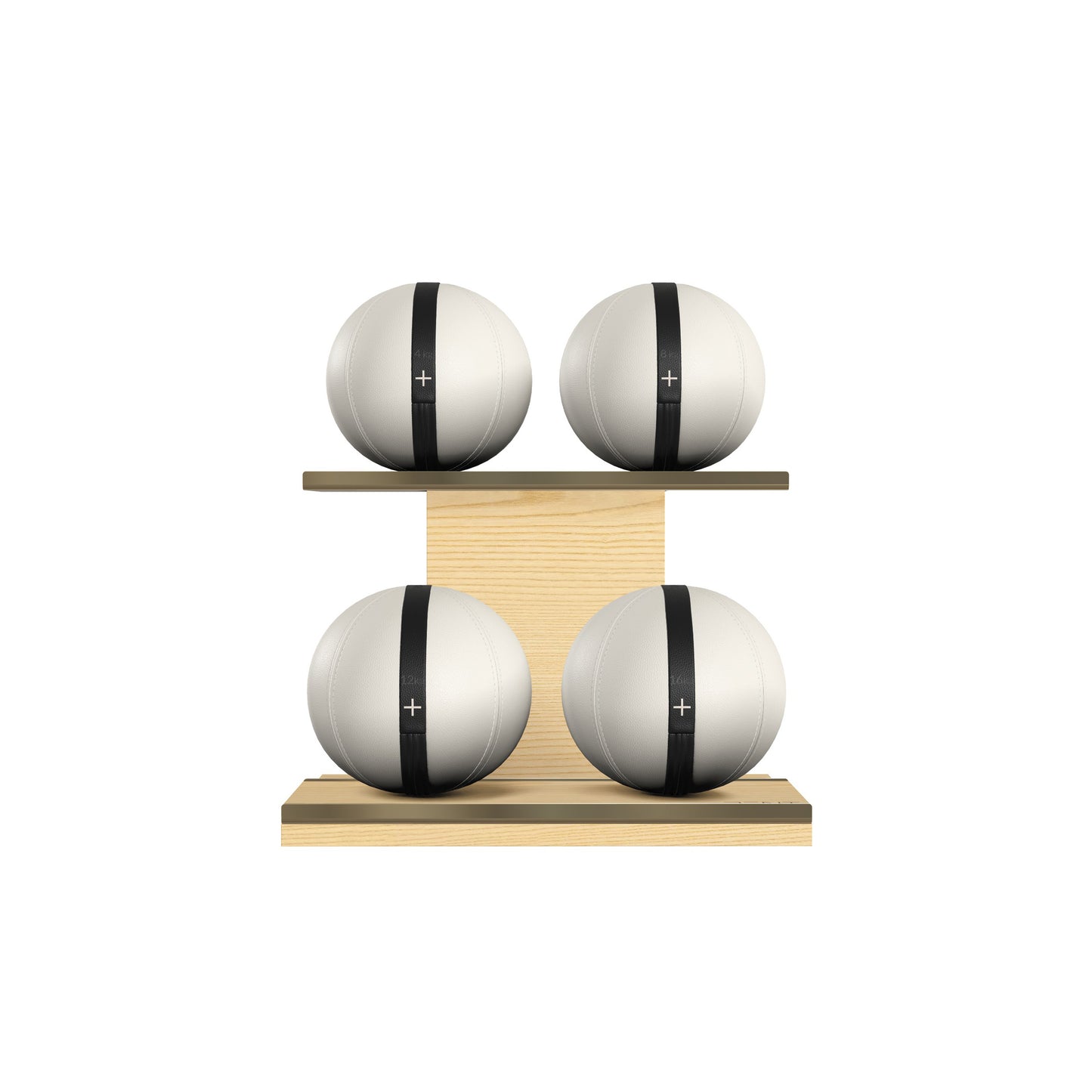 PENT. MOXA Light - in Gold - Set of 4 Medicine Balls on Horizontal Wooden Stand - 4, 8, 12, 16 KG
