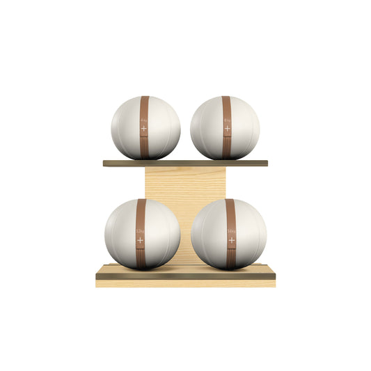 PENT. MOXA Light - in Gold - Set of 4 Medicine Balls on Horizontal Wooden Stand - 4, 8, 12, 16 KG