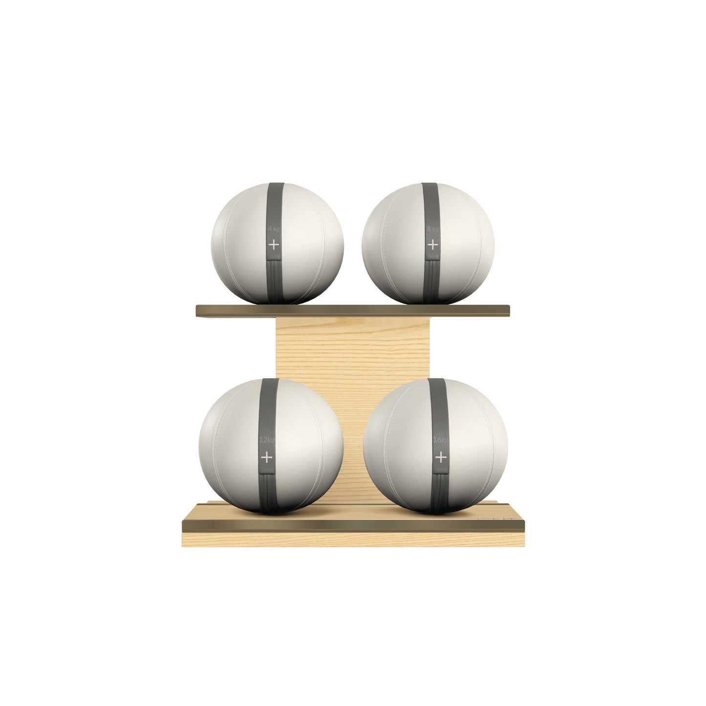 PENT. MOXA Light - in Gold - Set of 4 Medicine Balls on Horizontal Wooden Stand - 4, 8, 12, 16 KG