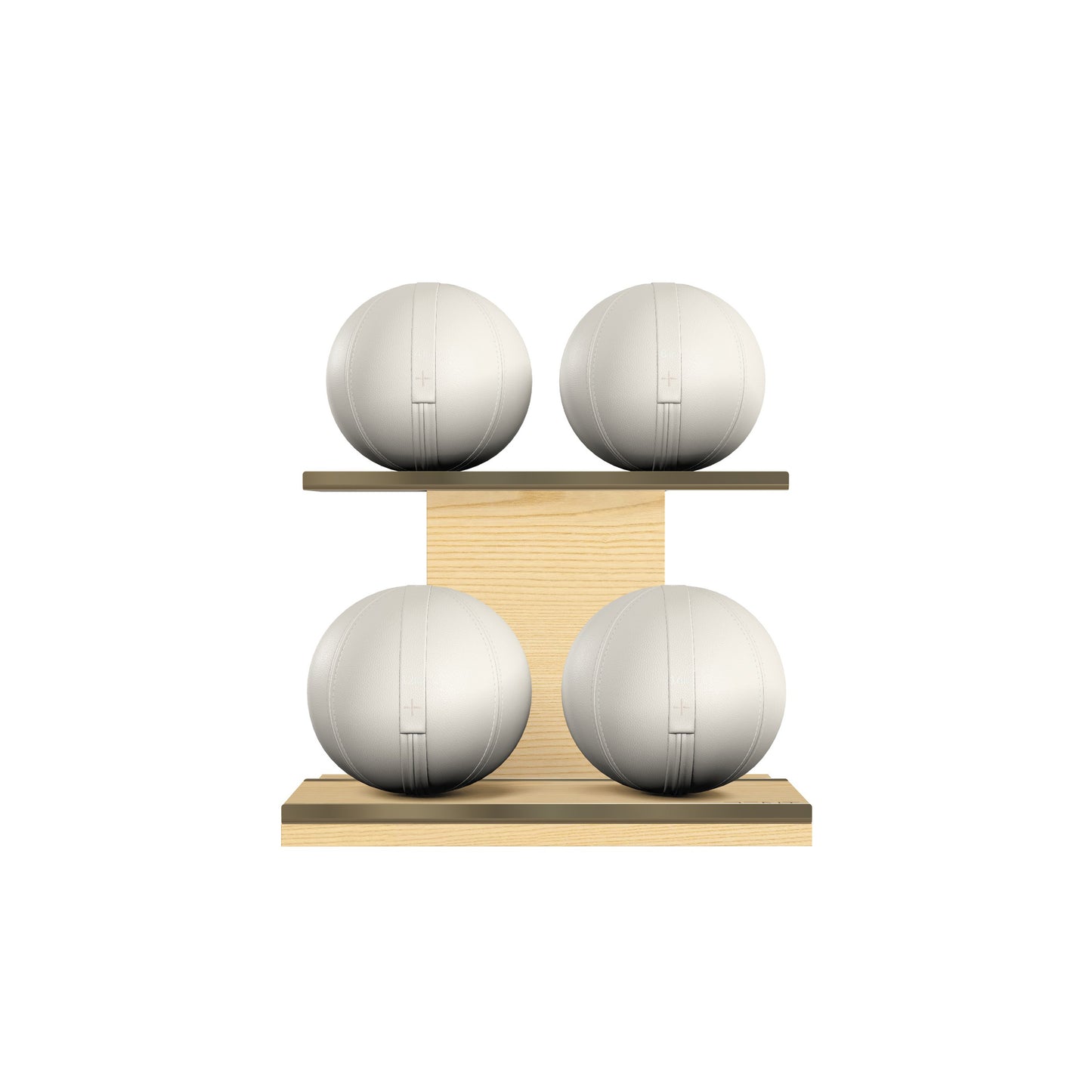 PENT. MOXA Light - in Gold - Set of 4 Medicine Balls on Horizontal Wooden Stand - 4, 8, 12, 16 KG