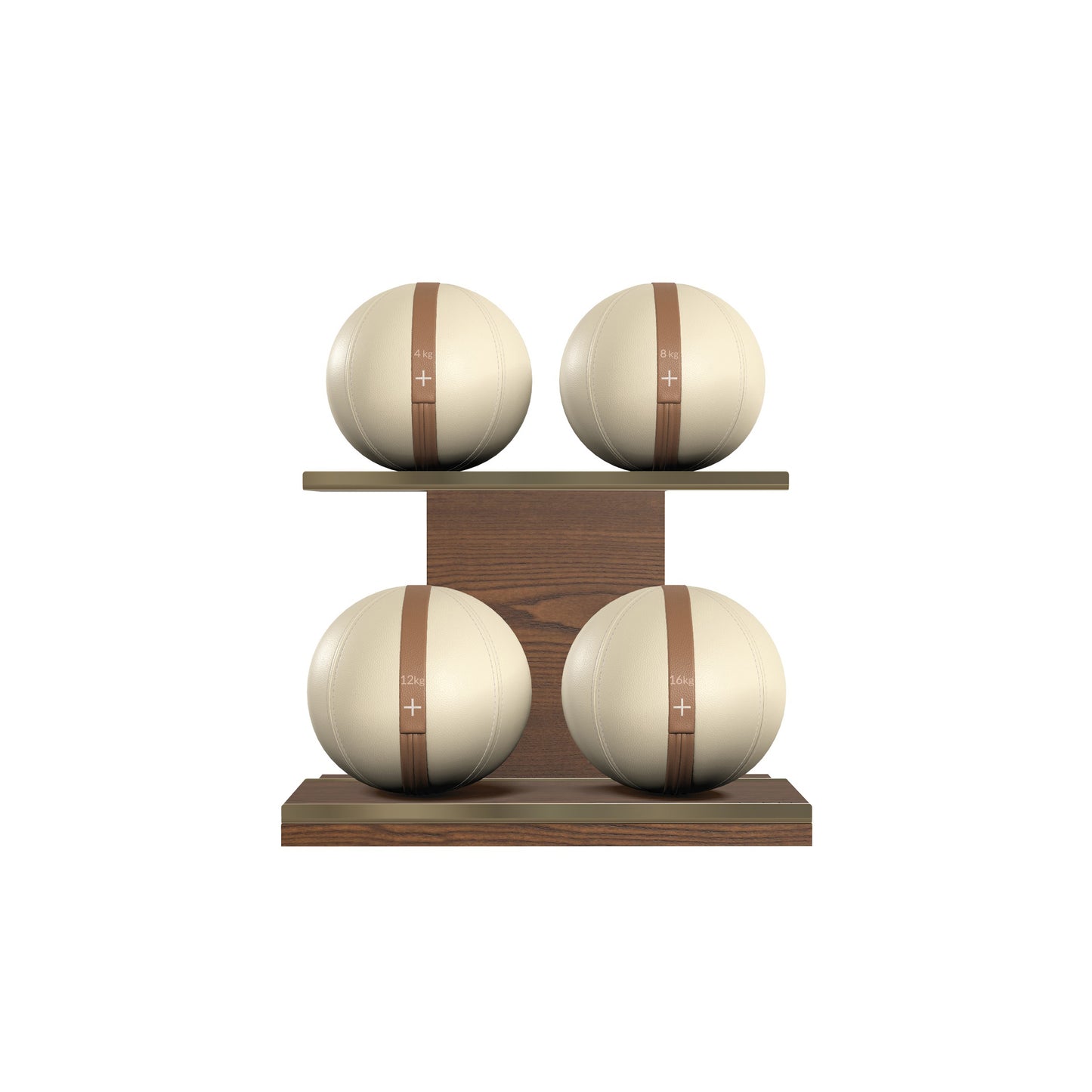 PENT. MOXA Light - in Gold - Set of 4 Medicine Balls on Horizontal Wooden Stand - 4, 8, 12, 16 KG