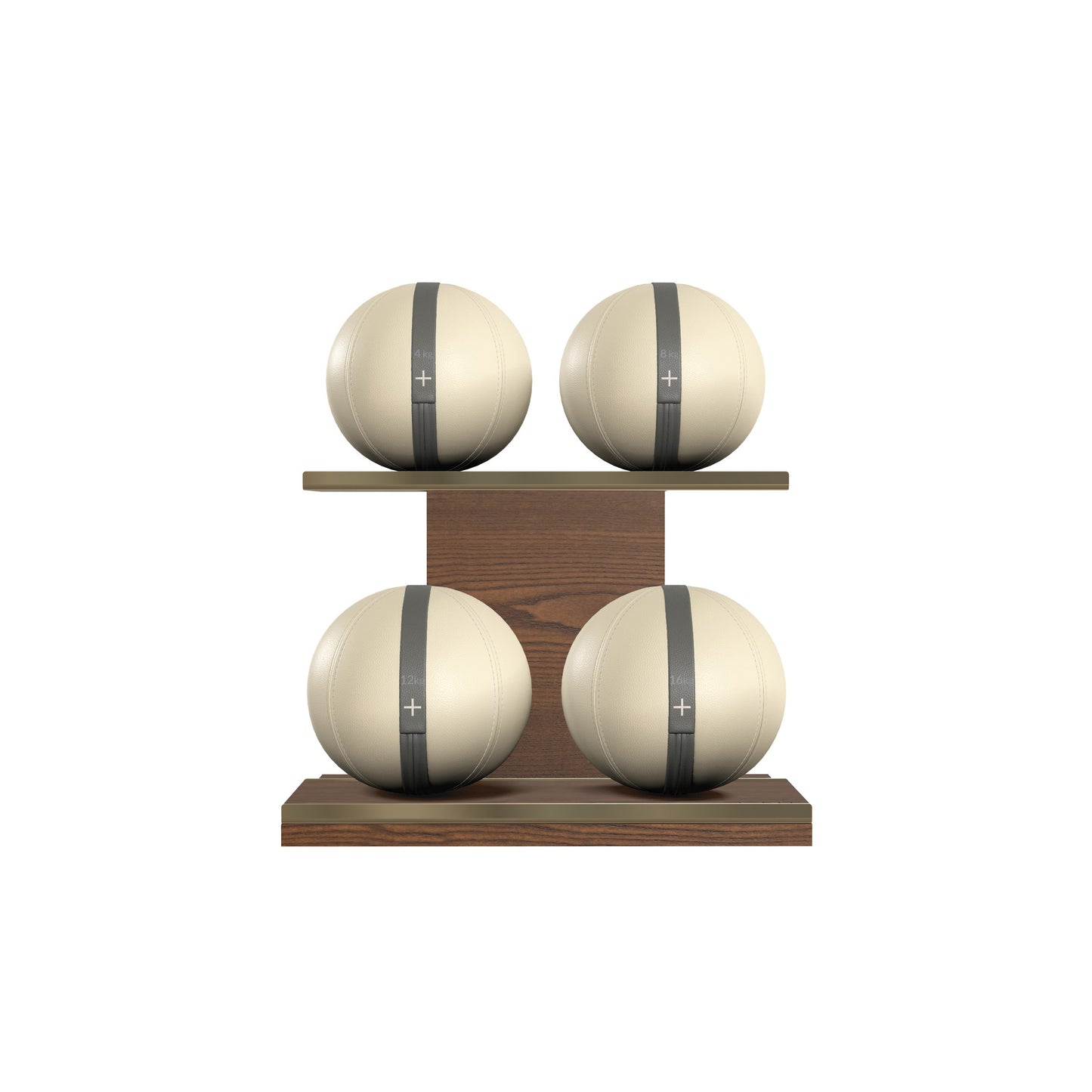 PENT. MOXA Light - in Gold - Set of 4 Medicine Balls on Horizontal Wooden Stand - 4, 8, 12, 16 KG