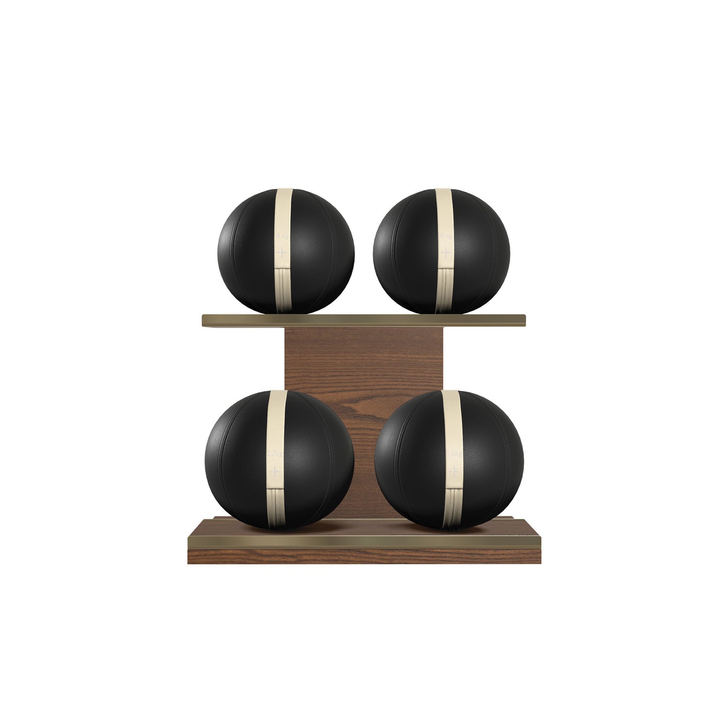PENT. MOXA Light - in Gold - Set of 4 Medicine Balls on Horizontal Wooden Stand - 4, 8, 12, 16 KG