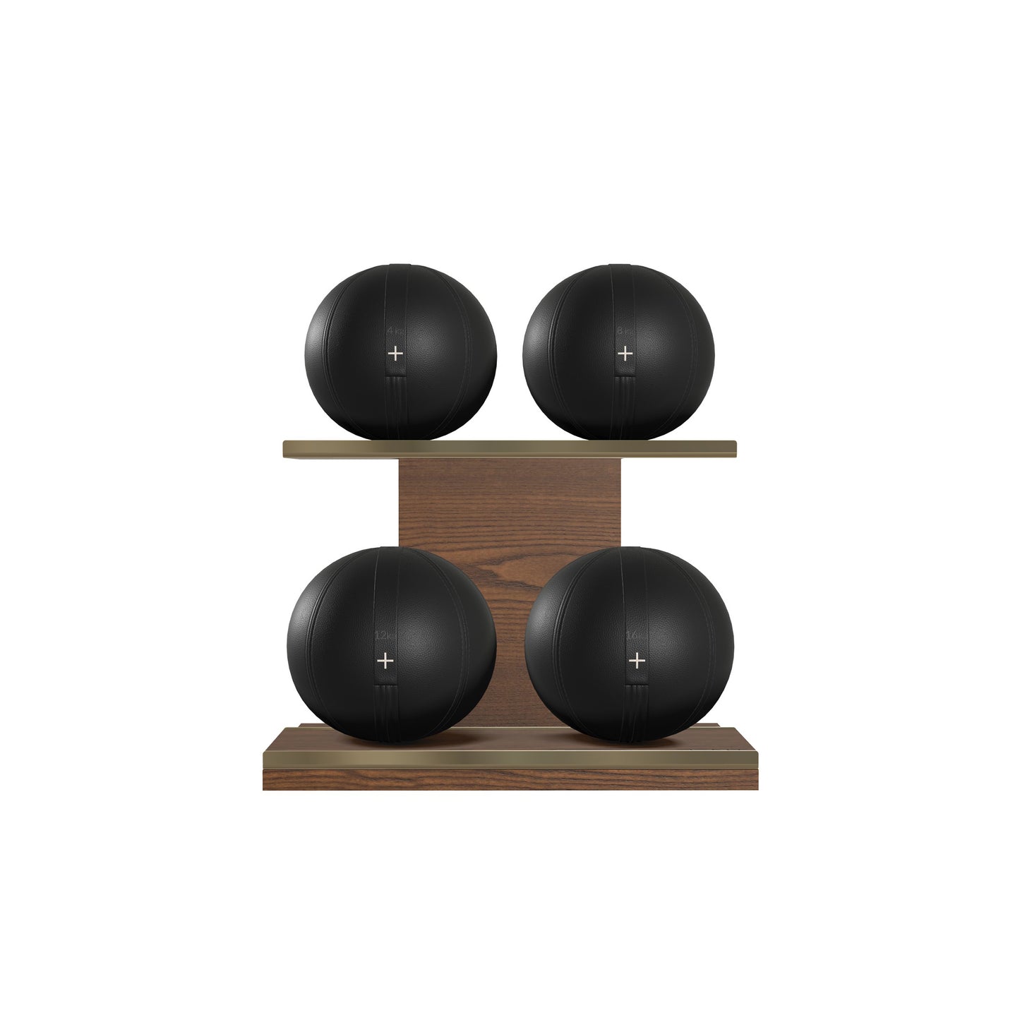 PENT. MOXA Light - in Gold - Set of 4 Medicine Balls on Horizontal Wooden Stand - 4, 8, 12, 16 KG